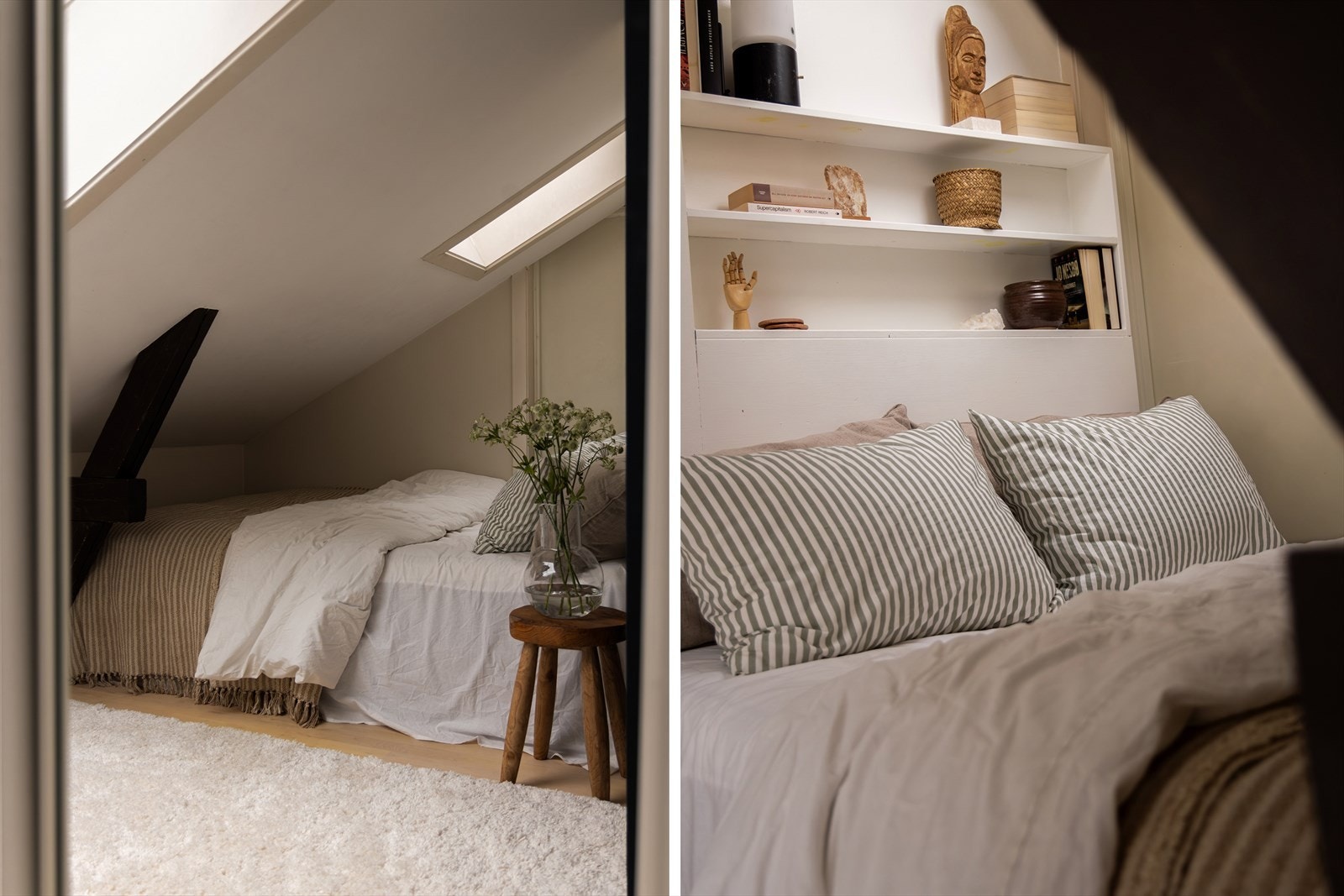 Integrerte hyller ved sengen gir smart oppbevaring til bøker og personlige eiendeler. Galleribilde