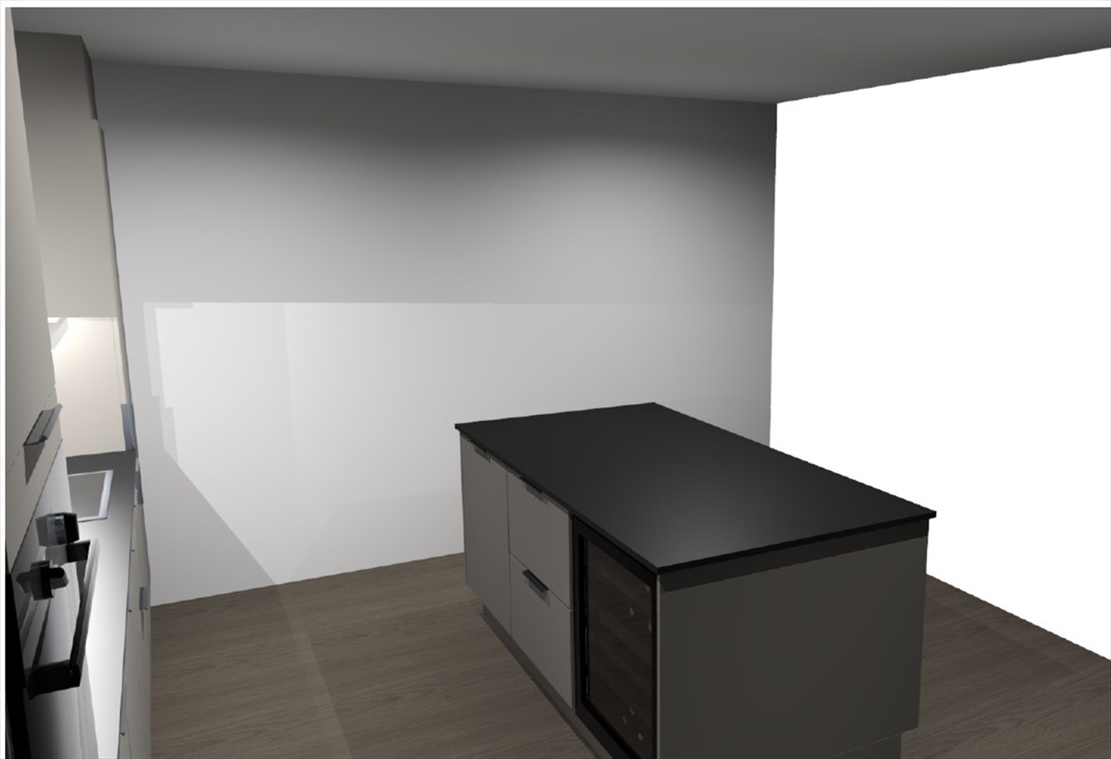 Illustrasjon av kjøkkenøy. Det er oppgradert med vinskap. Avvik kan forekomme. Galleribilde