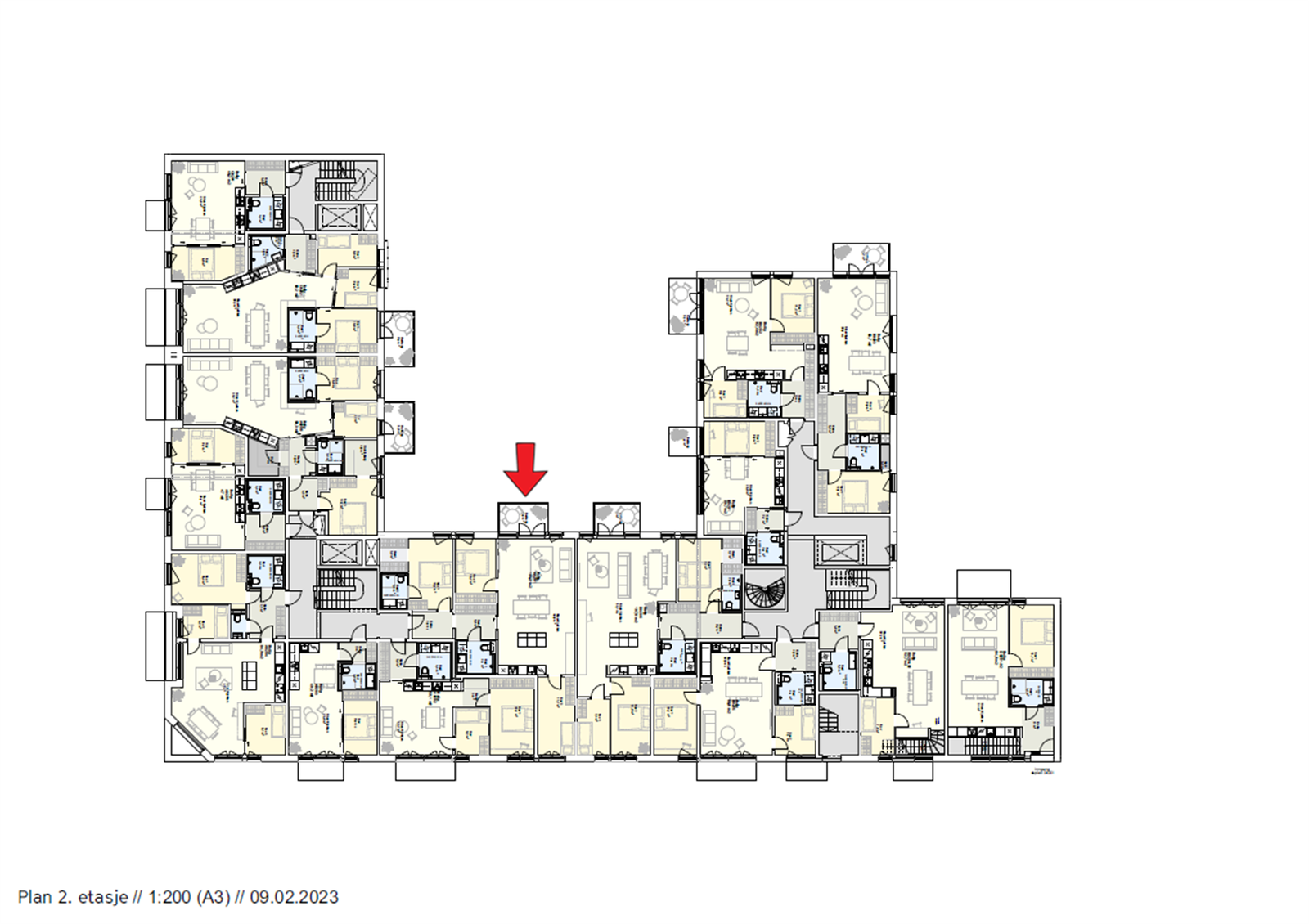 Etasjeplan med markering av leiligheten. Galleribilde