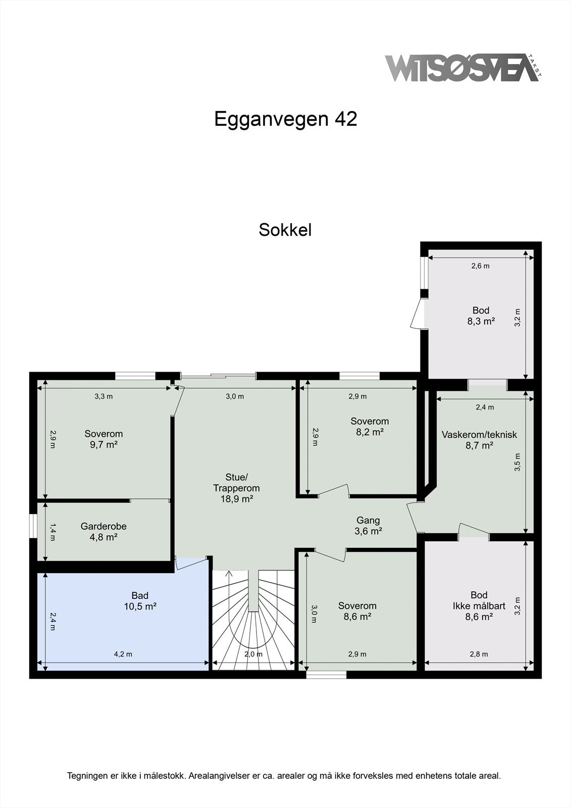 Sokkeletasjen inneholder en egen stue, tre soverom, et stort bad, vaskerom og gode lagringsmuligheter. Galleribilde