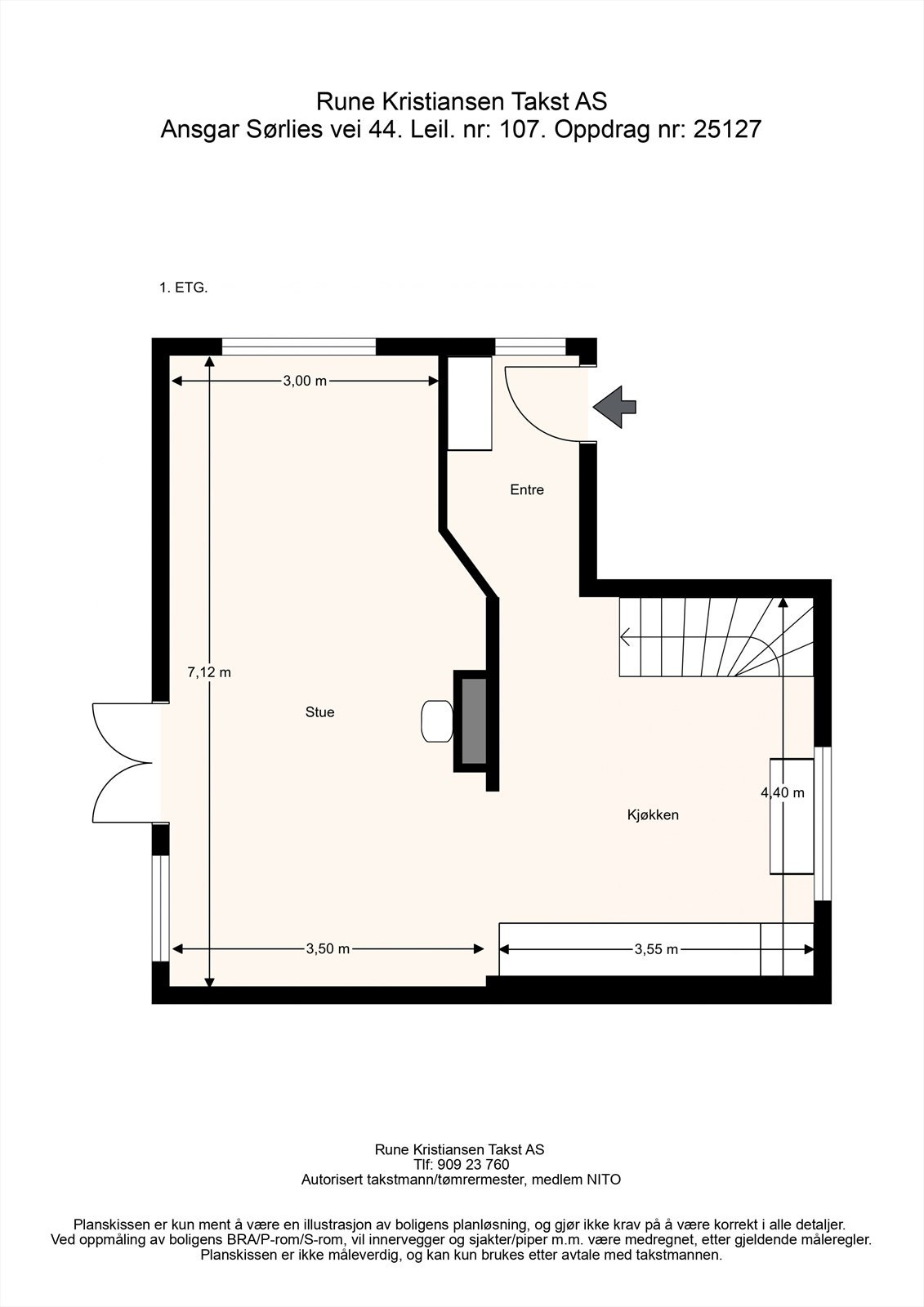 Plantegning 1. etg med mål fra takstmann. Galleribilde