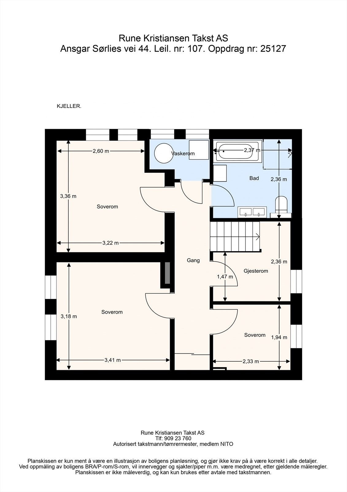 Plantegning U. etg med mål fra takstmann.
Det foreligger byggesak med ferdigattest for innredning av kjeller. Galleribilde