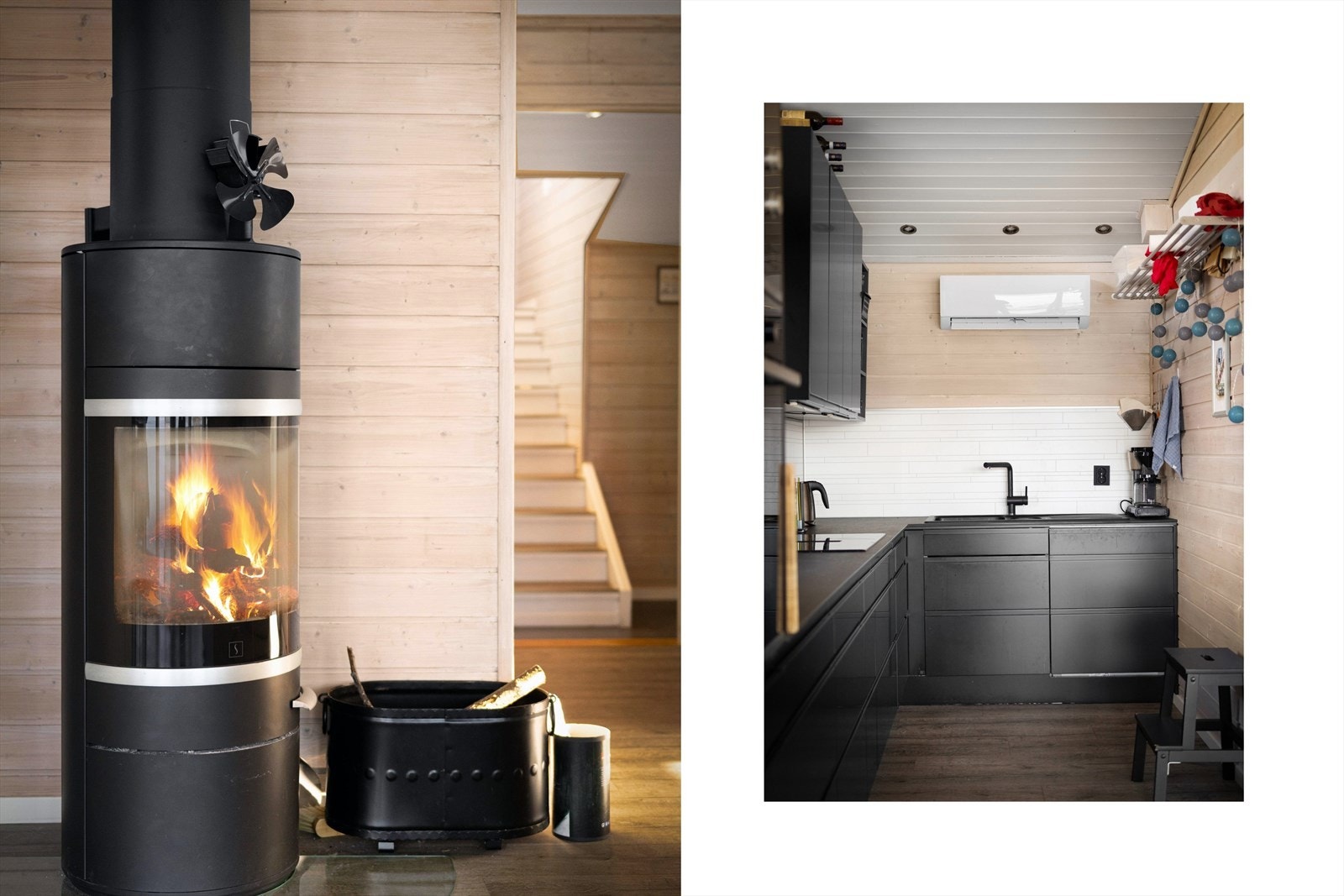 I stuen har man også peis og varmepumpe som varmekilder. Galleribilde