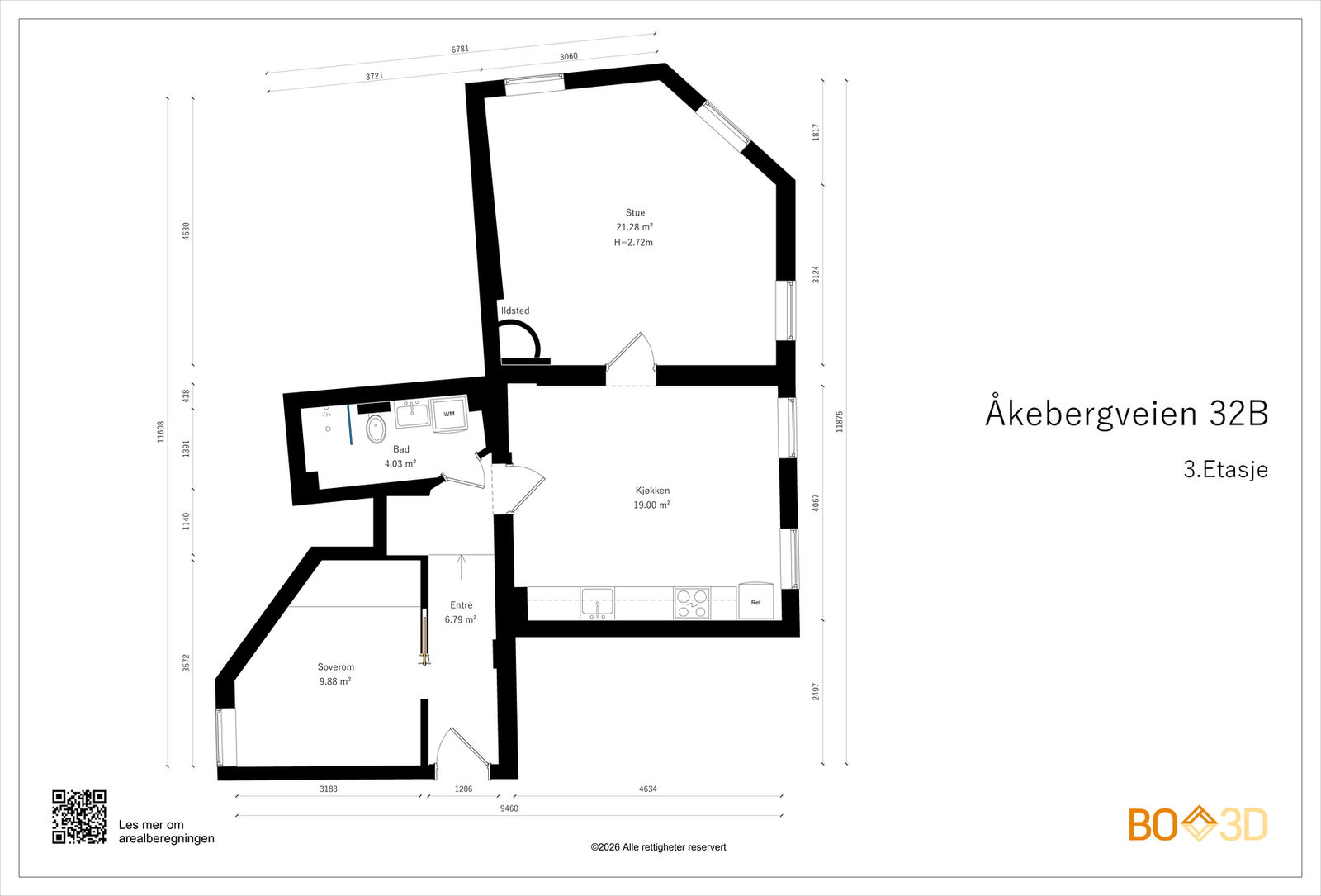 Leiligheten inneholder praktisk entré/gang, luftig hjørnestue med peisovn, separat kjøkken med plass til stort spisebord, tidløst baderom pusset opp i 2013, samt soverom av god størrelse som vender ut mot skjermet indre gårdsrom. Galleribilde