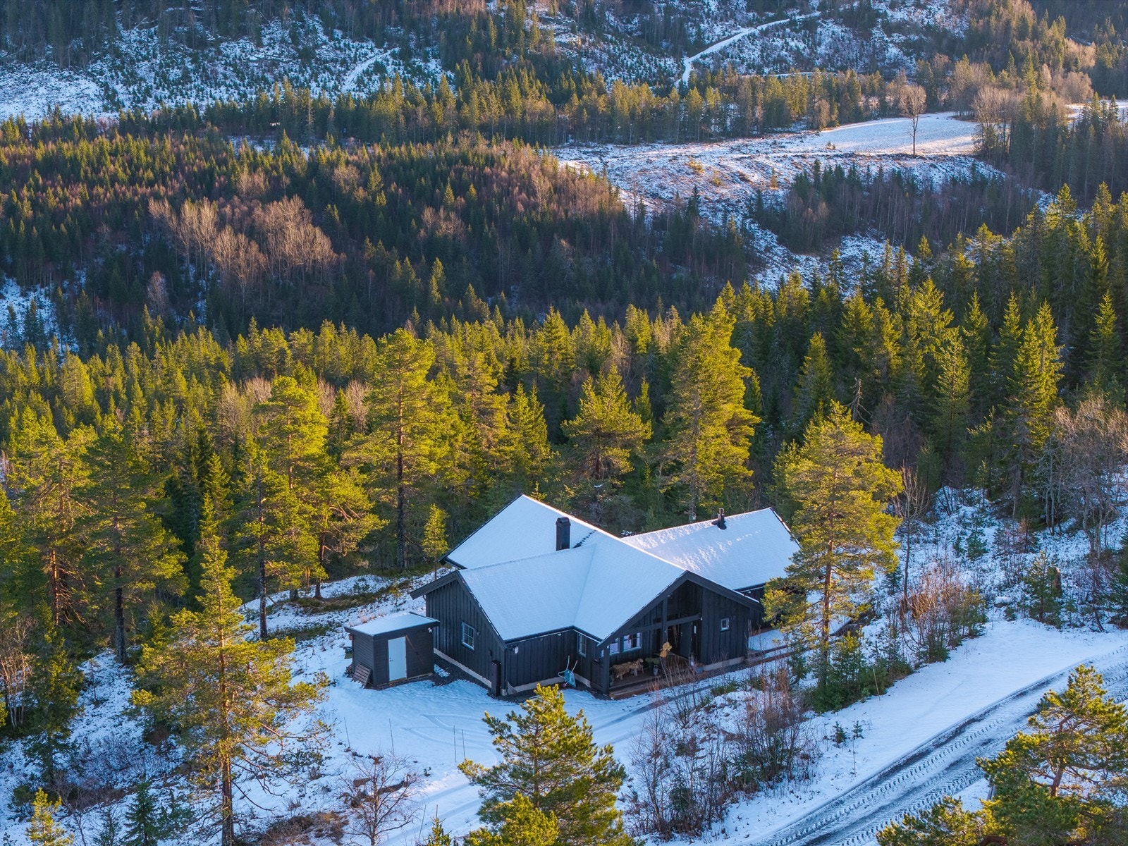 Nydelige idylliske områder. (Vedboden ( på nordsiden av hytta)er ikke byggemeldt/godkjent og vil bli fjernet /flyttet til et annet sted på tomta.) Galleribilde