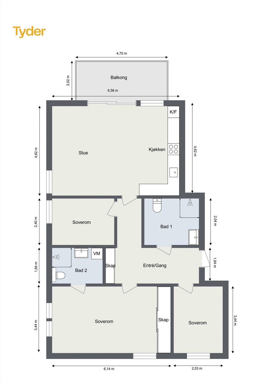 Innholdsrik og effektiv planløsning med vinduer på 3 sider. Galleribilde