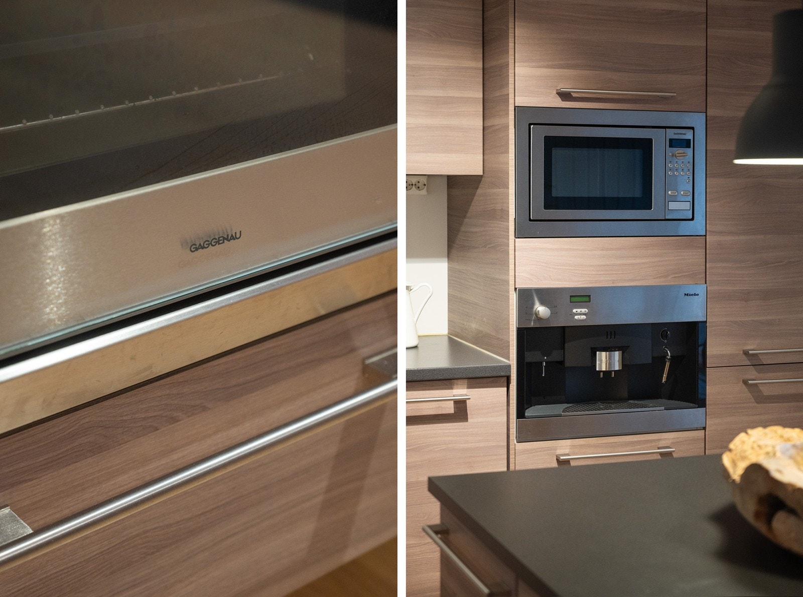 Kjøkkenet er utstyrt med integrert komfyr og microovn fra Gaggenau og induksjonstopp fra Siemens. Galleribilde