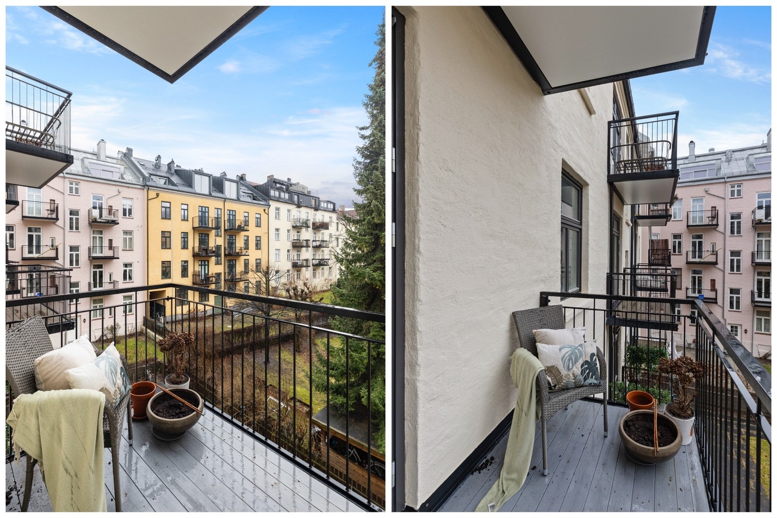 Utgang til balkong mot bakgård fra det minste soverommet i leiligheten. Galleribilde