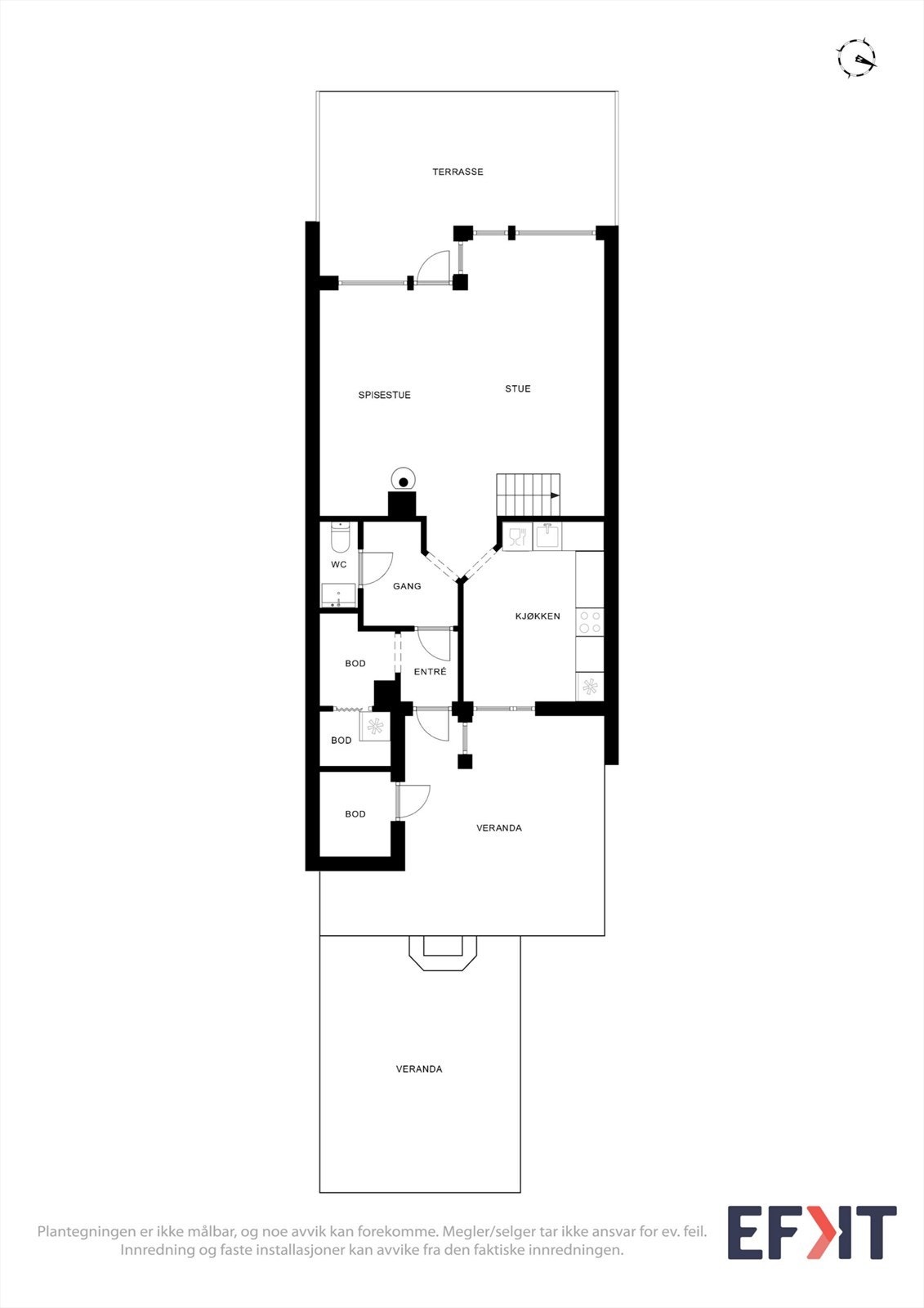 Hovedetasjen har en sosial og åpen planløsning med stue, spisestue og kjøkken, i tillegg til entré, toalettrom og gode lagringsmuligheter. Galleribilde
