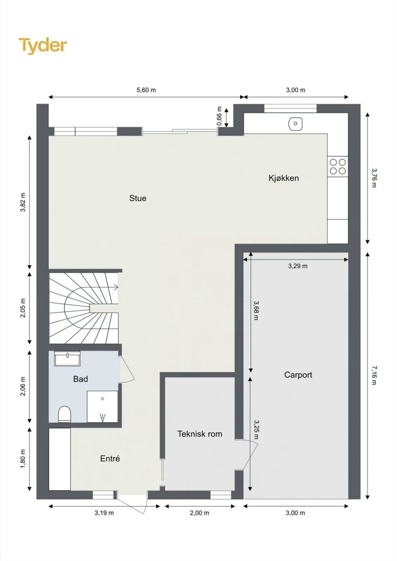 Plantegning 1.etasje: BRA-i: 67 kvm. Entré, teknisk rom, stue/kjøkken og bad. Galleribilde