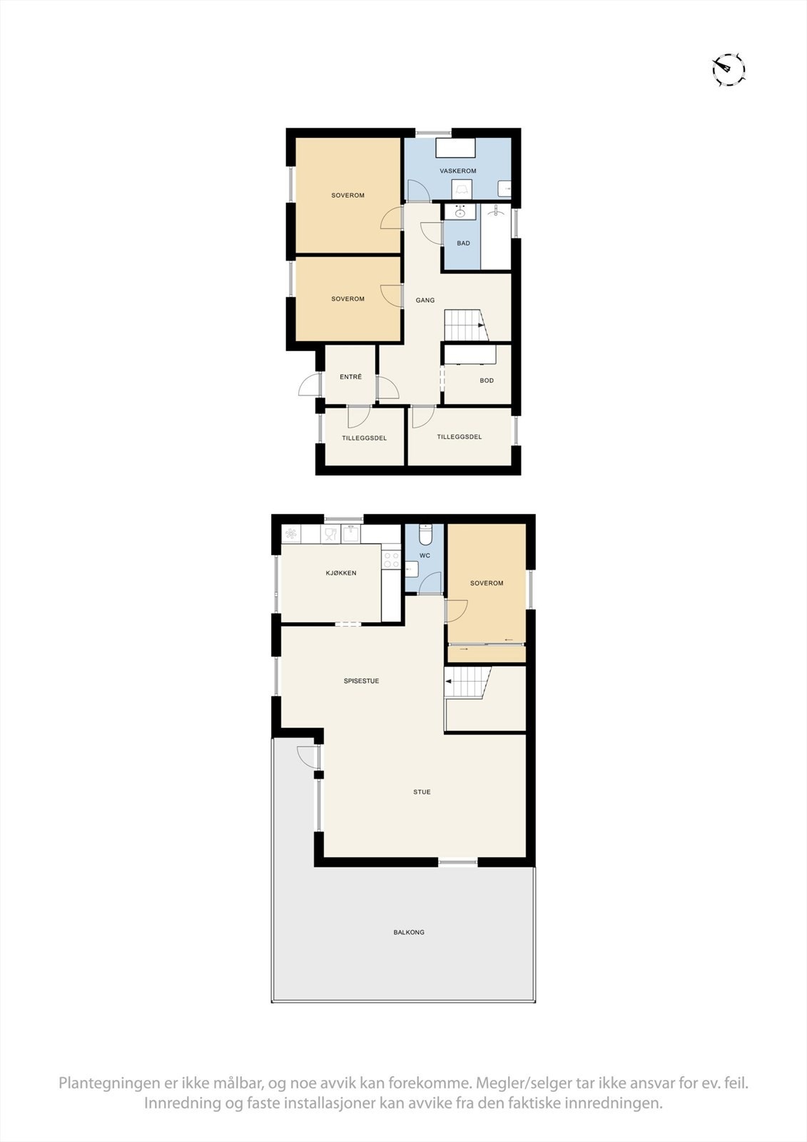 Plantegningen er ikke målbar og noe avvik kan forekomme. Megler/selger tar ikke ansvar for ev. feil. Galleribilde