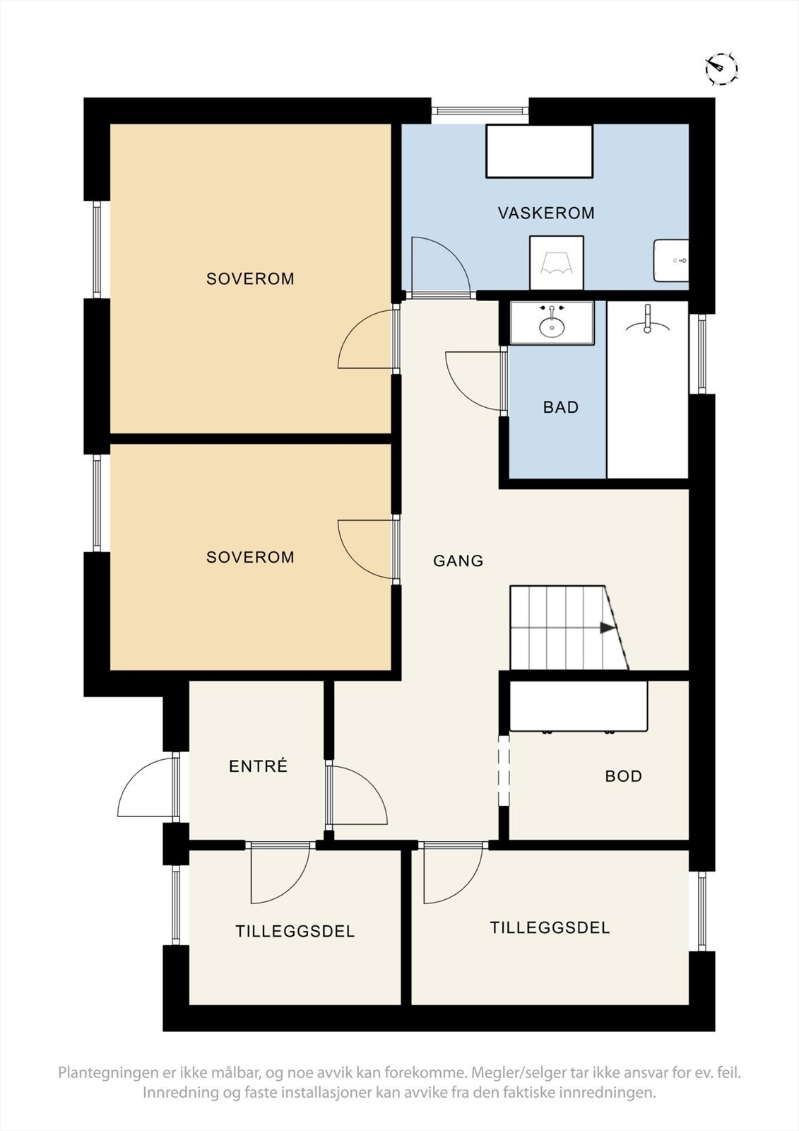Underetasjen inneholder entré, hall, bad, vaskerom, to soverom, en bod og to innredede rom (tilleggsdel). Galleribilde