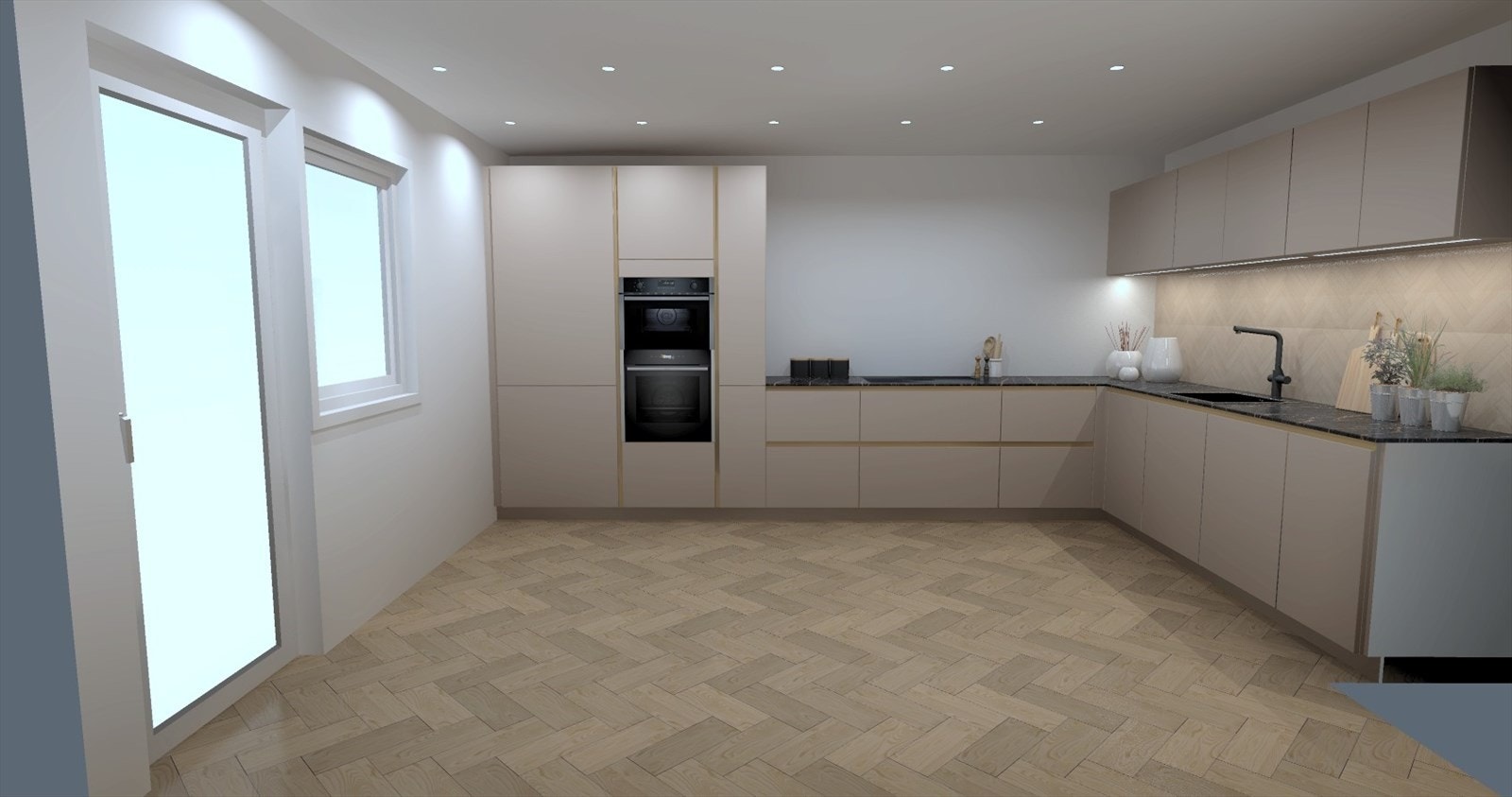 Alternativ to er et rimeligere alternativ her leveres kjøkkenet uten øy og laminat benkeplate. Se mer informasjon i salgsoppgaven. Galleribilde