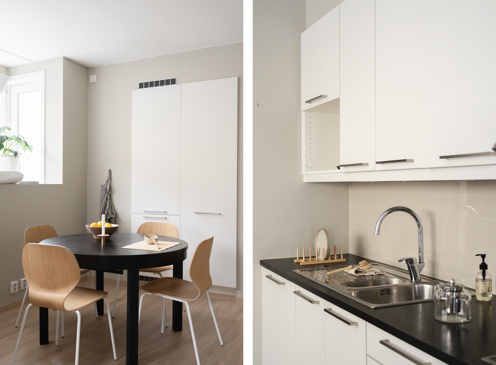 Merk innebygget skap med kjøleskap og plass til matoppbevaring. Galleribilde