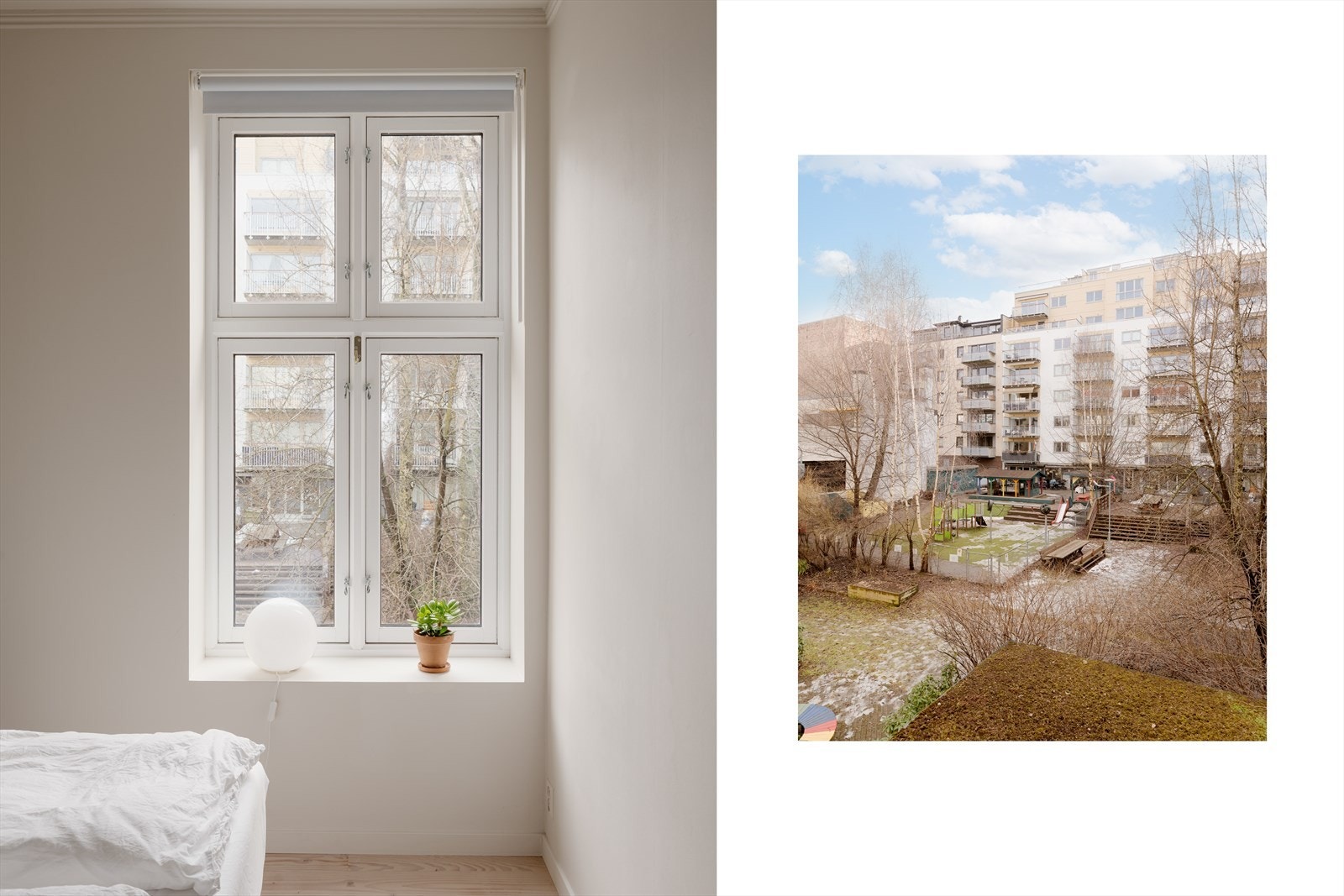 Det lyse og romslige soverommet vender mot en rolig bakgård, skjermet fra byens puls. Galleribilde