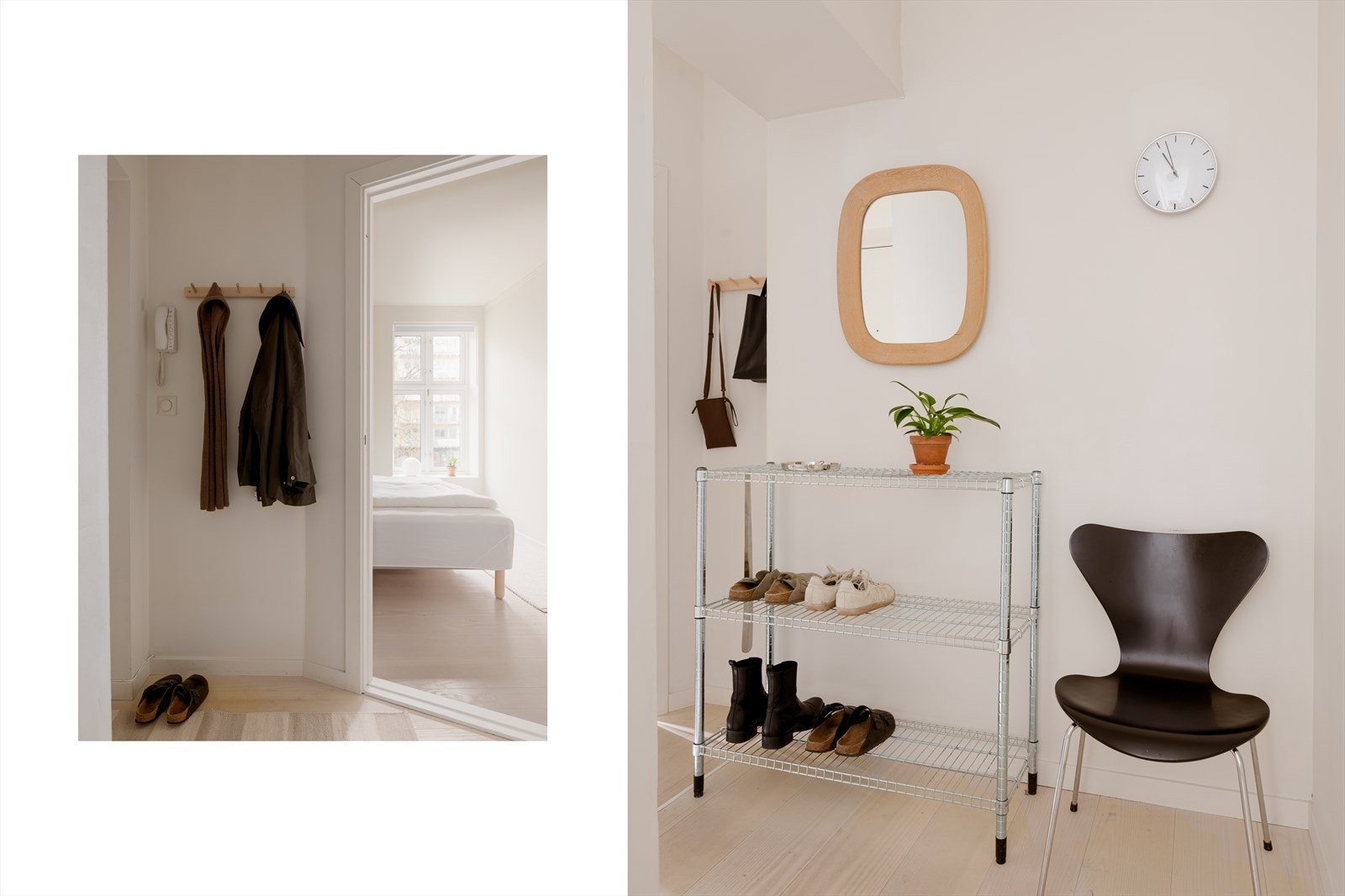 Lys entré med gjennomgående parkettgulv i douglasgran, lagt i 2020. Galleribilde