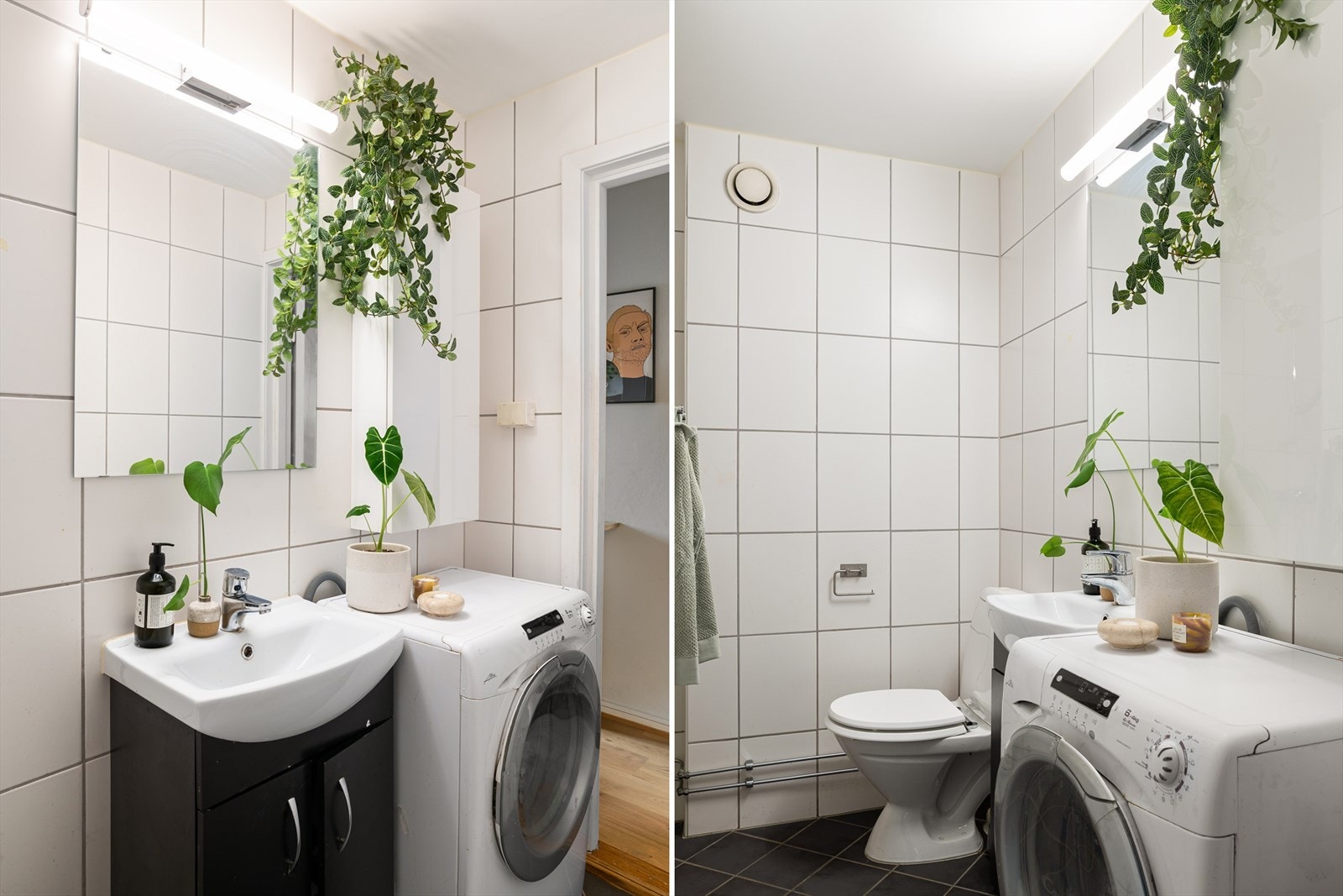 Alt av hvitevarer følger boligen, også kombimaskinen her på badet. Galleribilde