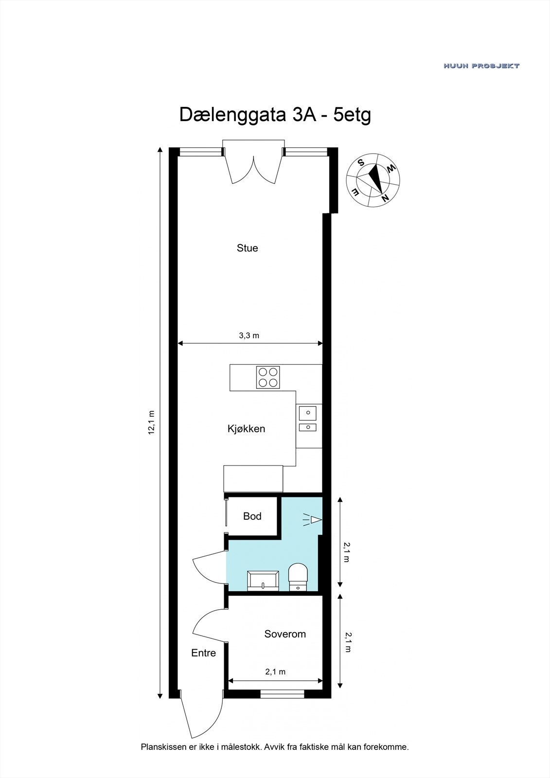 Leiliegheten er oppmålt til 40 kvm + kjellerbod på ca. 2 kvm. Gjennomgående og god planløsning. Galleribilde