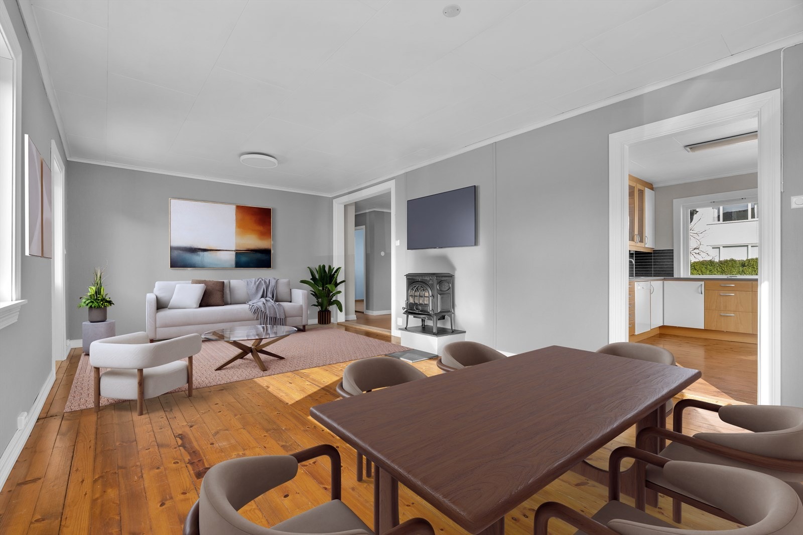 Fra stuen har man inngang til kjøkkenet. Galleribilde