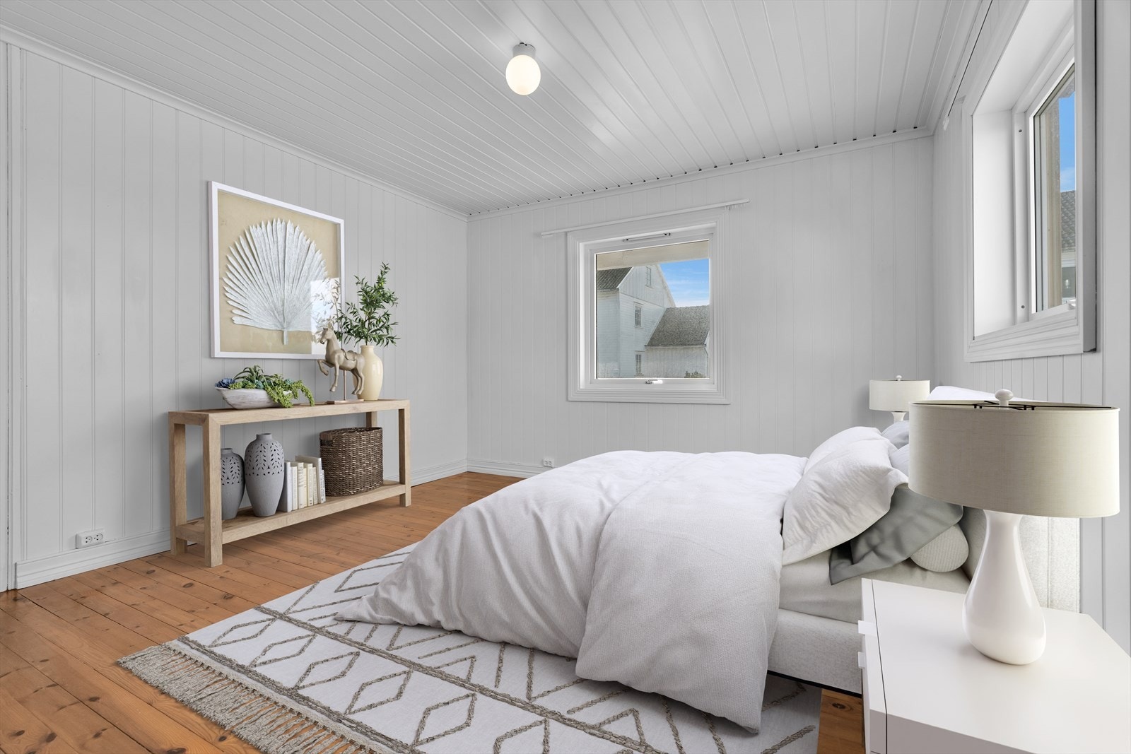 Hovedsoverom med god plass til dobbeltseng og tilhørende møblement. Rommet er digitalt stylet og møblert. Galleribilde