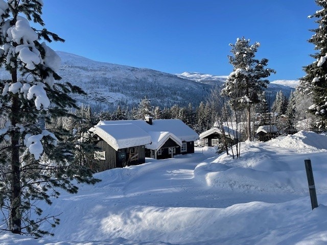 På vinterstid er det vakker utsikt mot det snødekket fjellandskapet rundt Espedalsvatnet. Galleribilde
