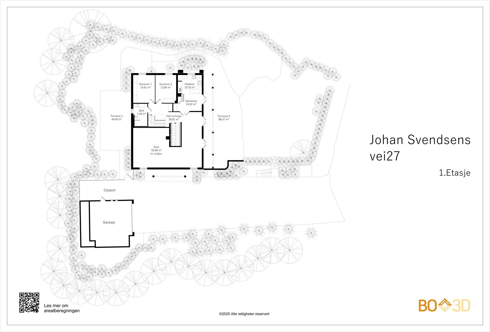 Plantegning 1. etasje og hagen. Galleribilde