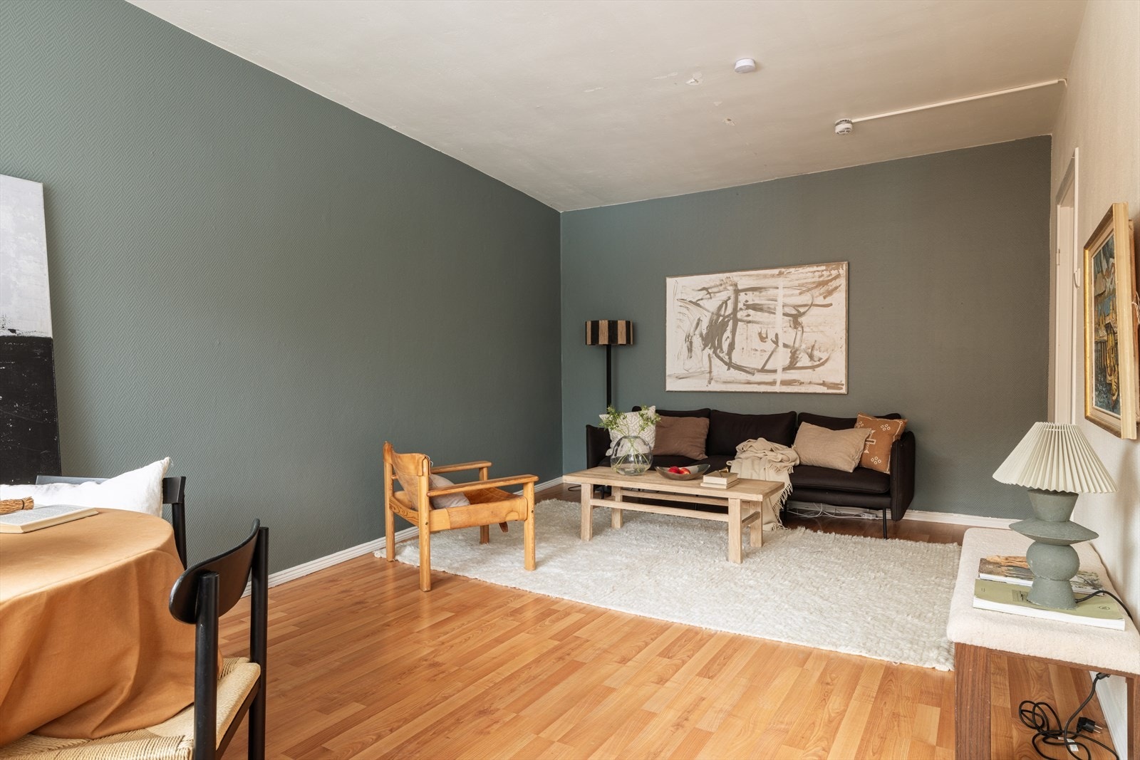 Den arealeffektive planløsningen gir plass til sofa, spisebord og øvrige møbler. Galleribilde