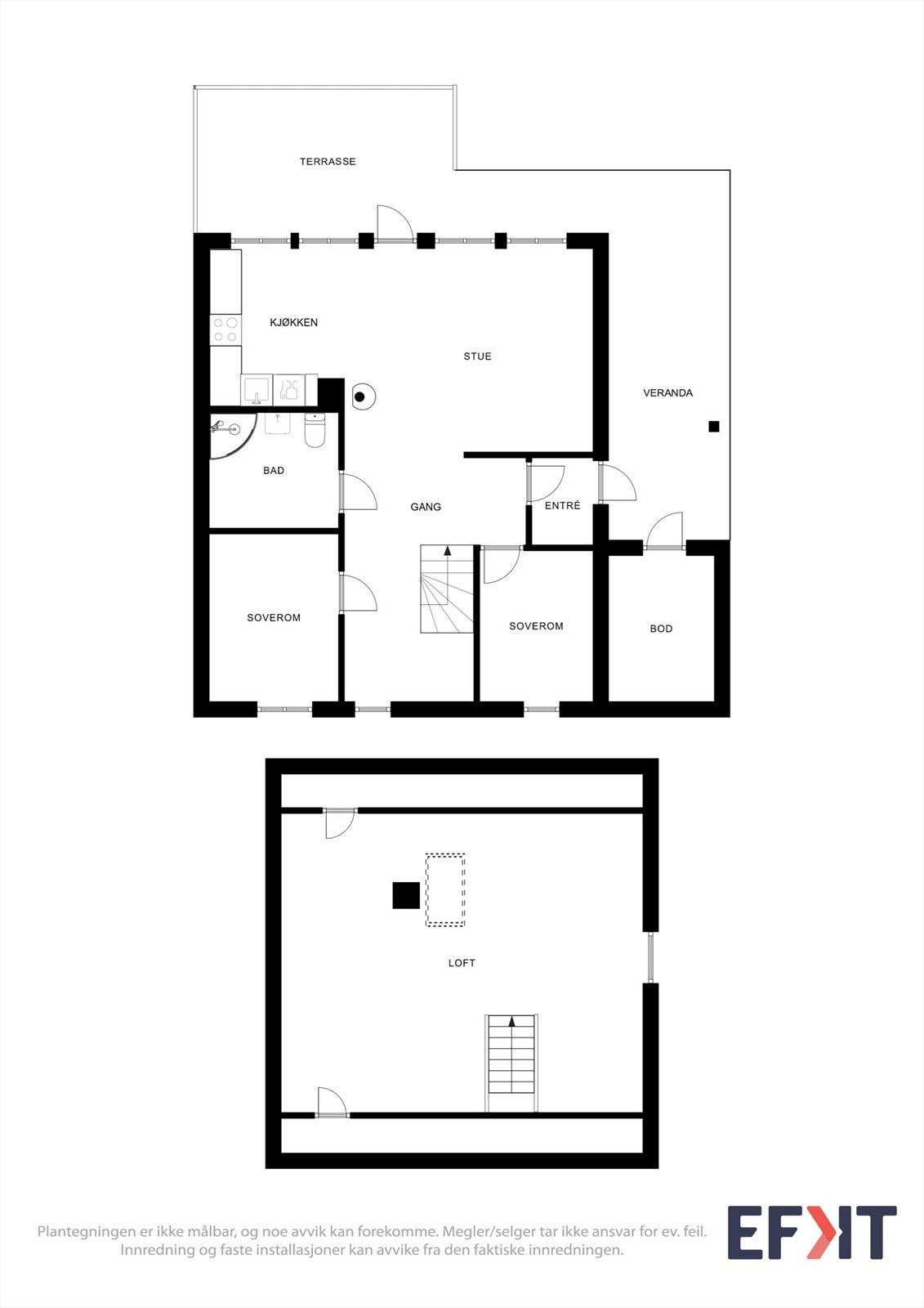 Fritidsboligen har en arealeffektiv planløsning over to plan med et samlet bruksareal på 89 m². Galleribilde