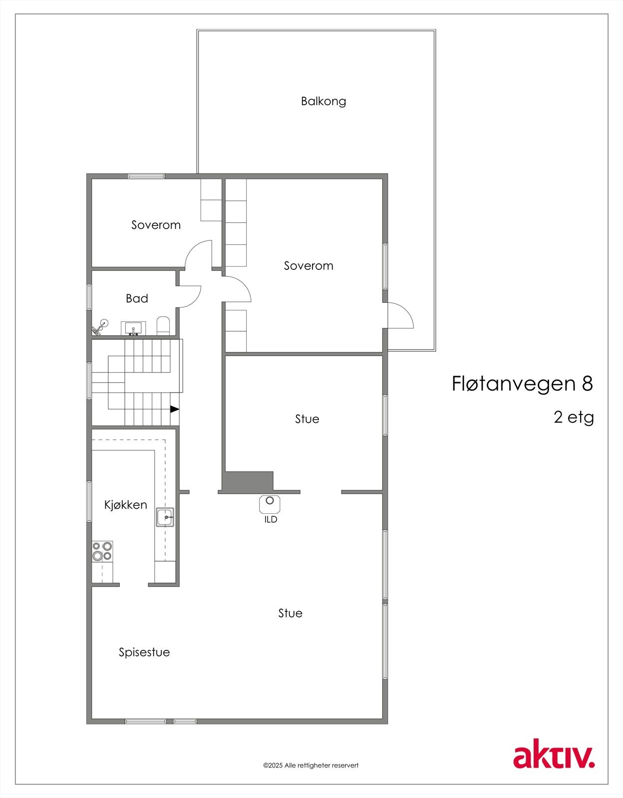 Plantegning. Et av soverommene gjort om til stue (TV-stue) Galleribilde