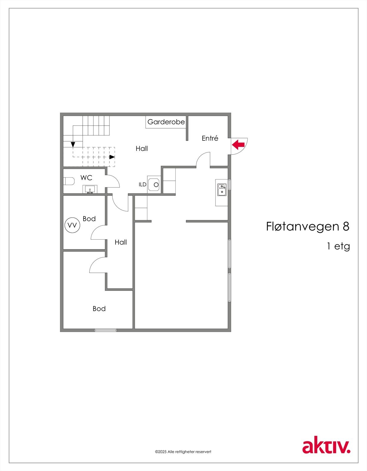 Plantegning sokkeletasje. Det store rommet har vært brukt som kjellerstue/hybel. Galleribilde