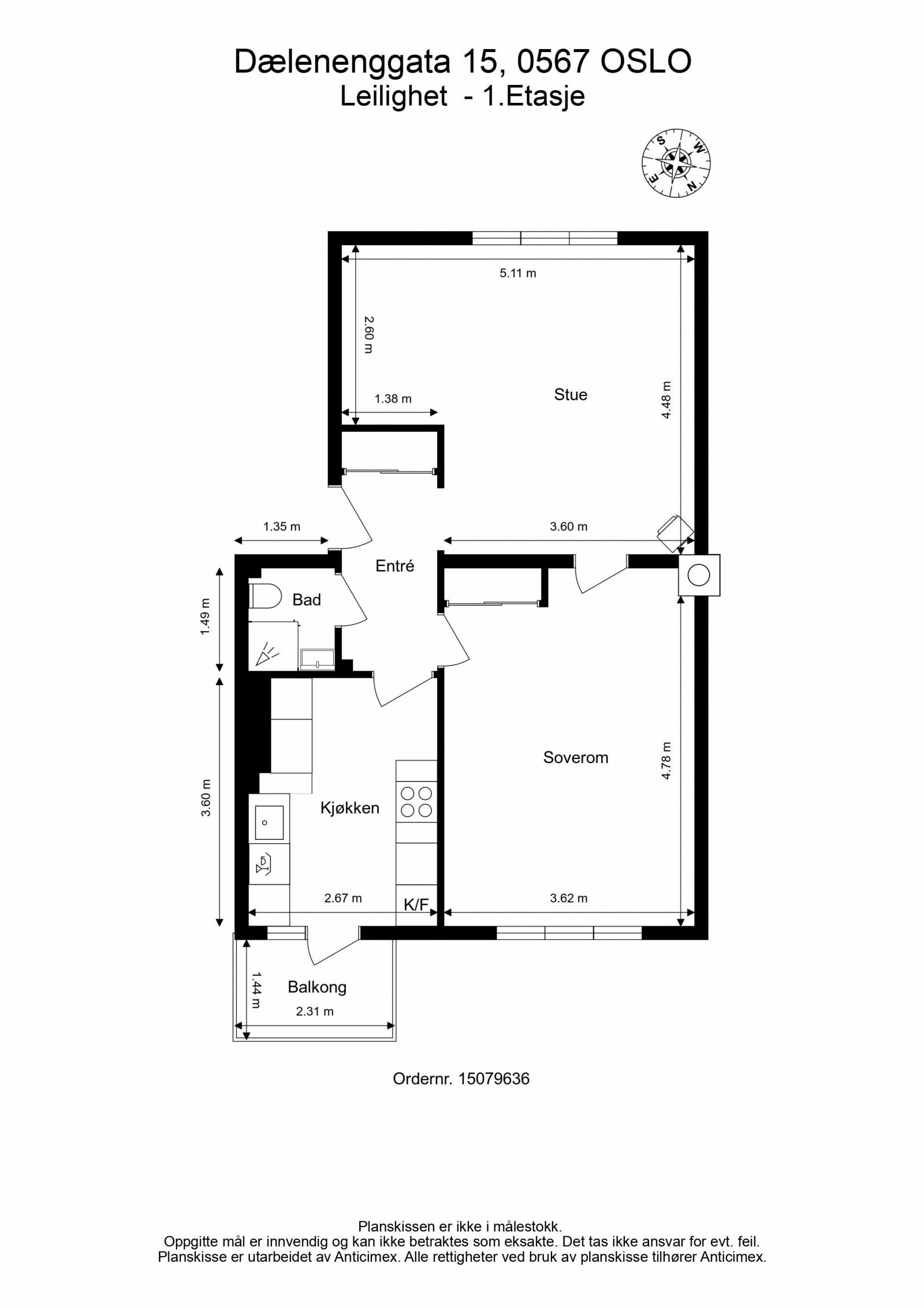 Plantegning med mål. Galleribilde