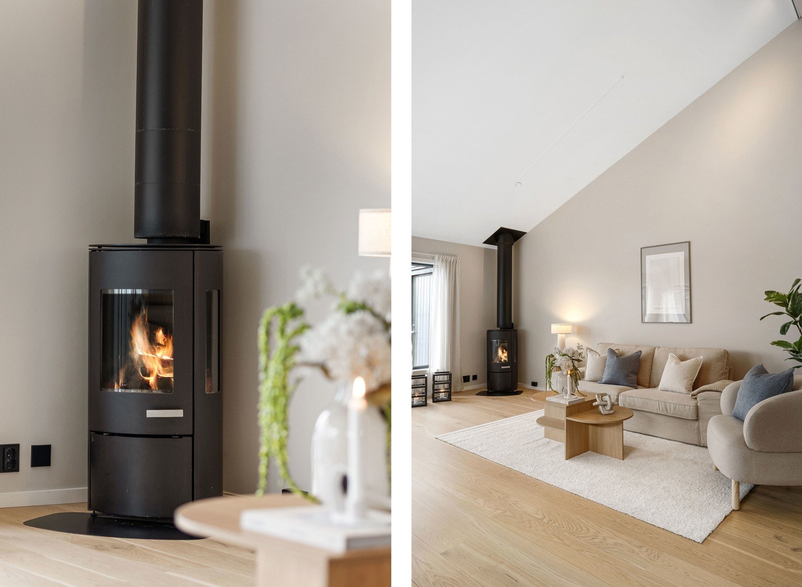 Ved stuesonen er det montert en god, rentbrennende peisovn. Galleribilde