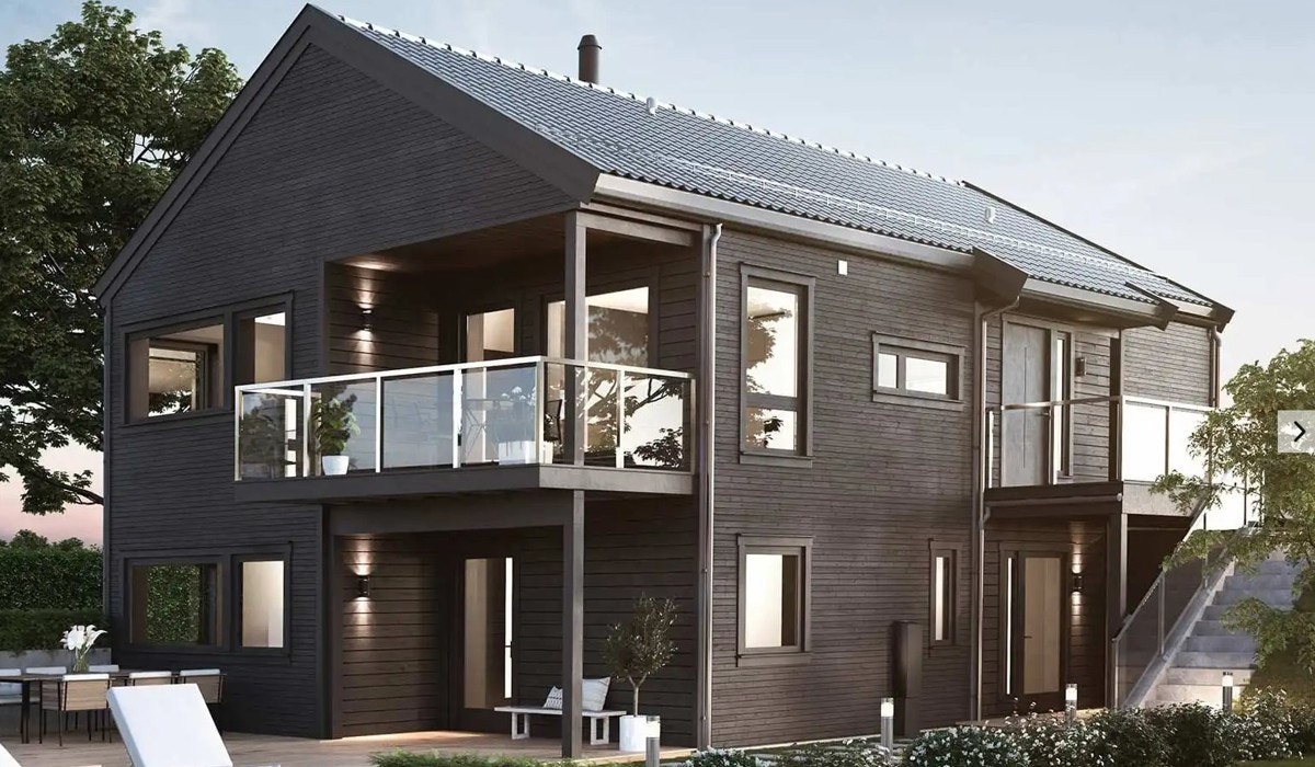 Eksempel på husmodell Nevie for skrå tomt. Bilde lånt fra www.abchus.no Galleribilde