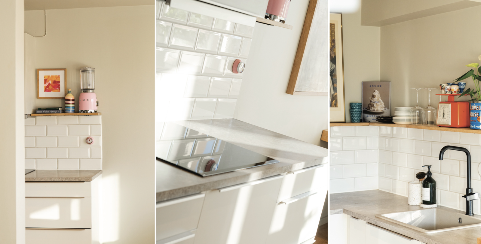 Praktisk åpen hylle til det fineste serviset, kokebøker, dekor og planter. Galleribilde