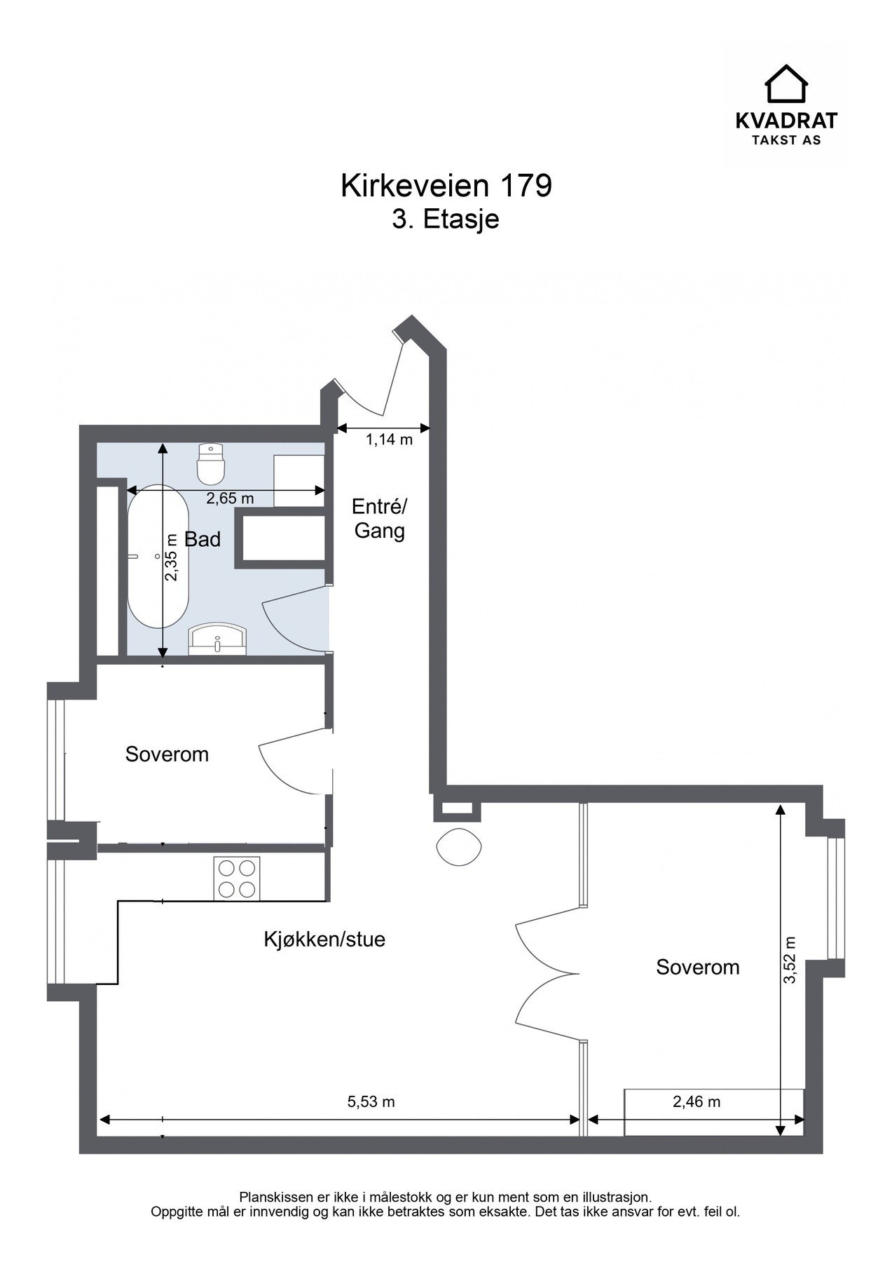 Alternativ plantegning for to soverom. Kjøper er selv ansvarlig for videre undersøkelser. Galleribilde
