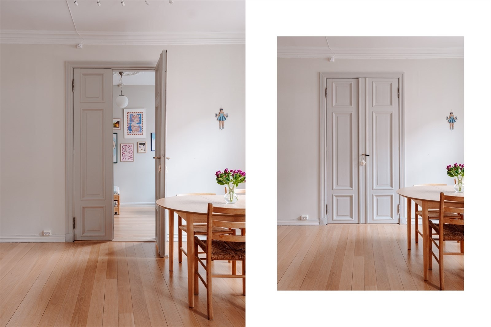 Det er lekre fløydører mellom stue og soverom nummer to. Galleribilde