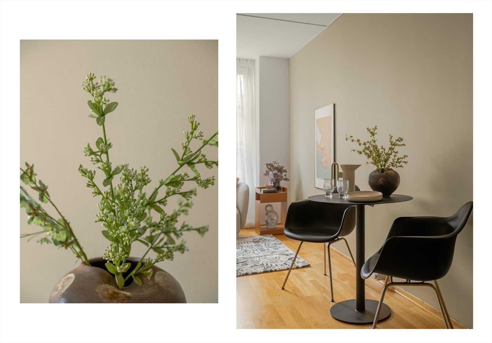 Overflatene er malt i en moderne og behagelig fargetone, og på gulvet er det lagt parkett. Galleribilde