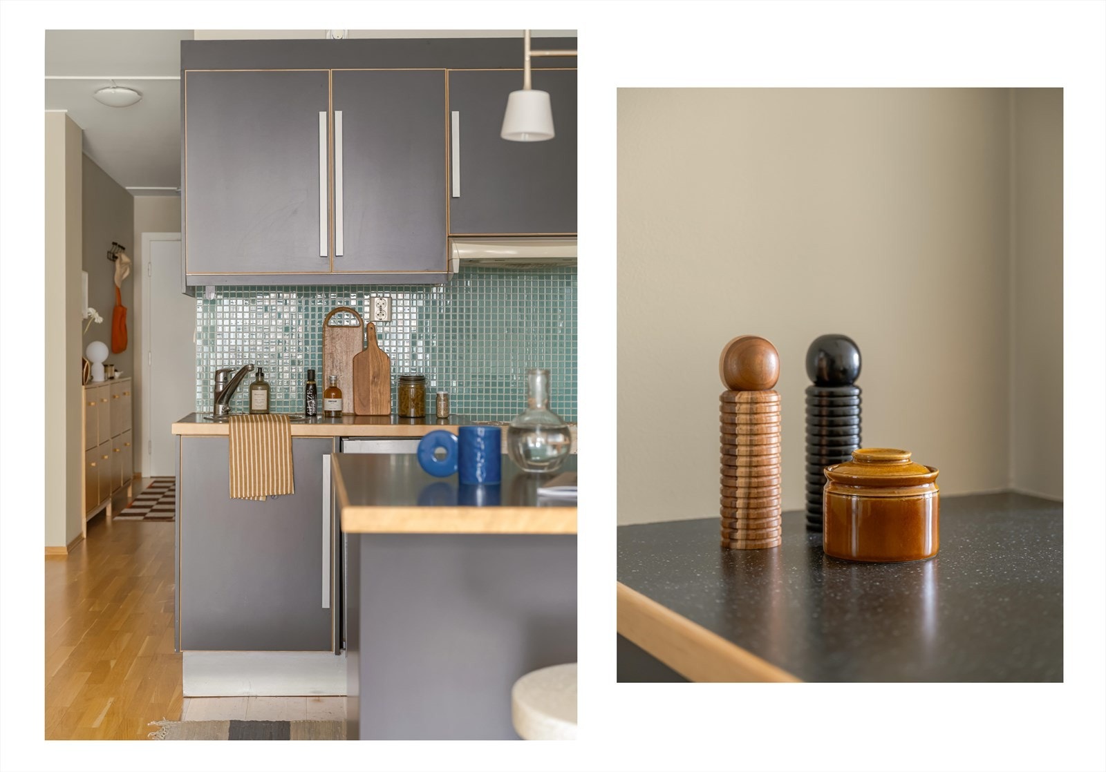 Kjøkkenet har en fin kombinasjon av skap- og benkeplass for både oppbevaring og matlaging. Galleribilde