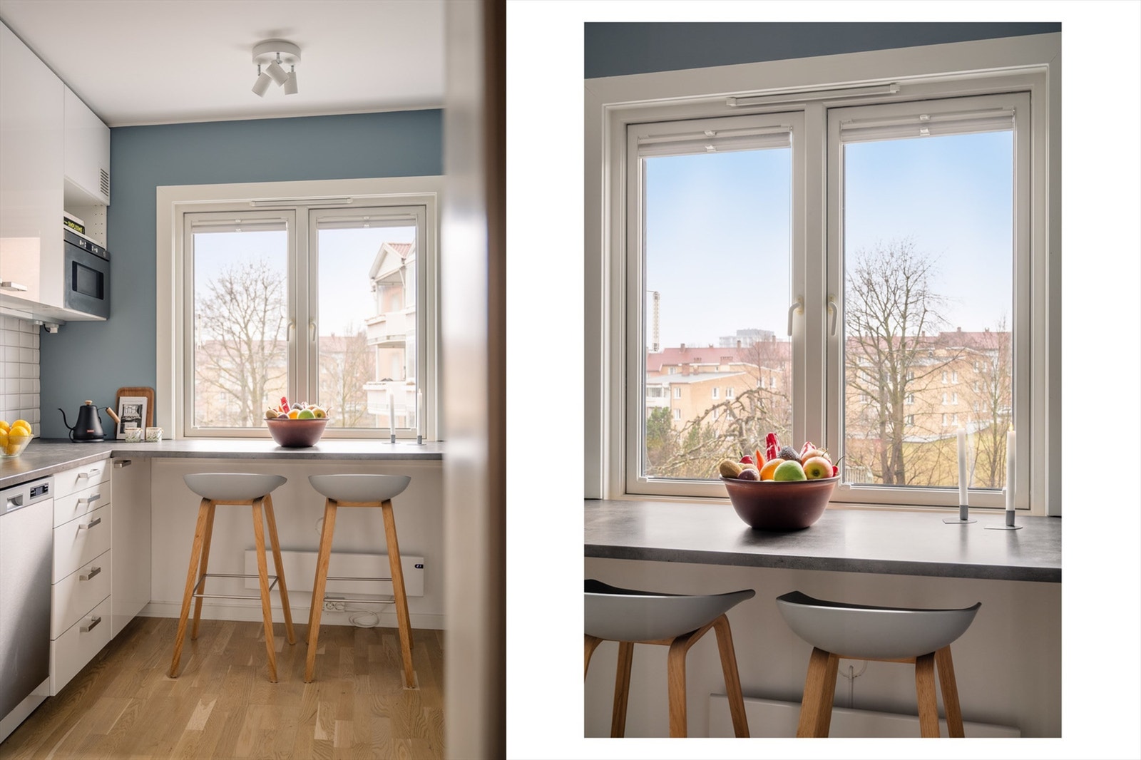 Langs kjøkkenets store vinder er det en praktisk barløsning, hvor du kan nyte morgenkaffen med herlig utsyn! Galleribilde