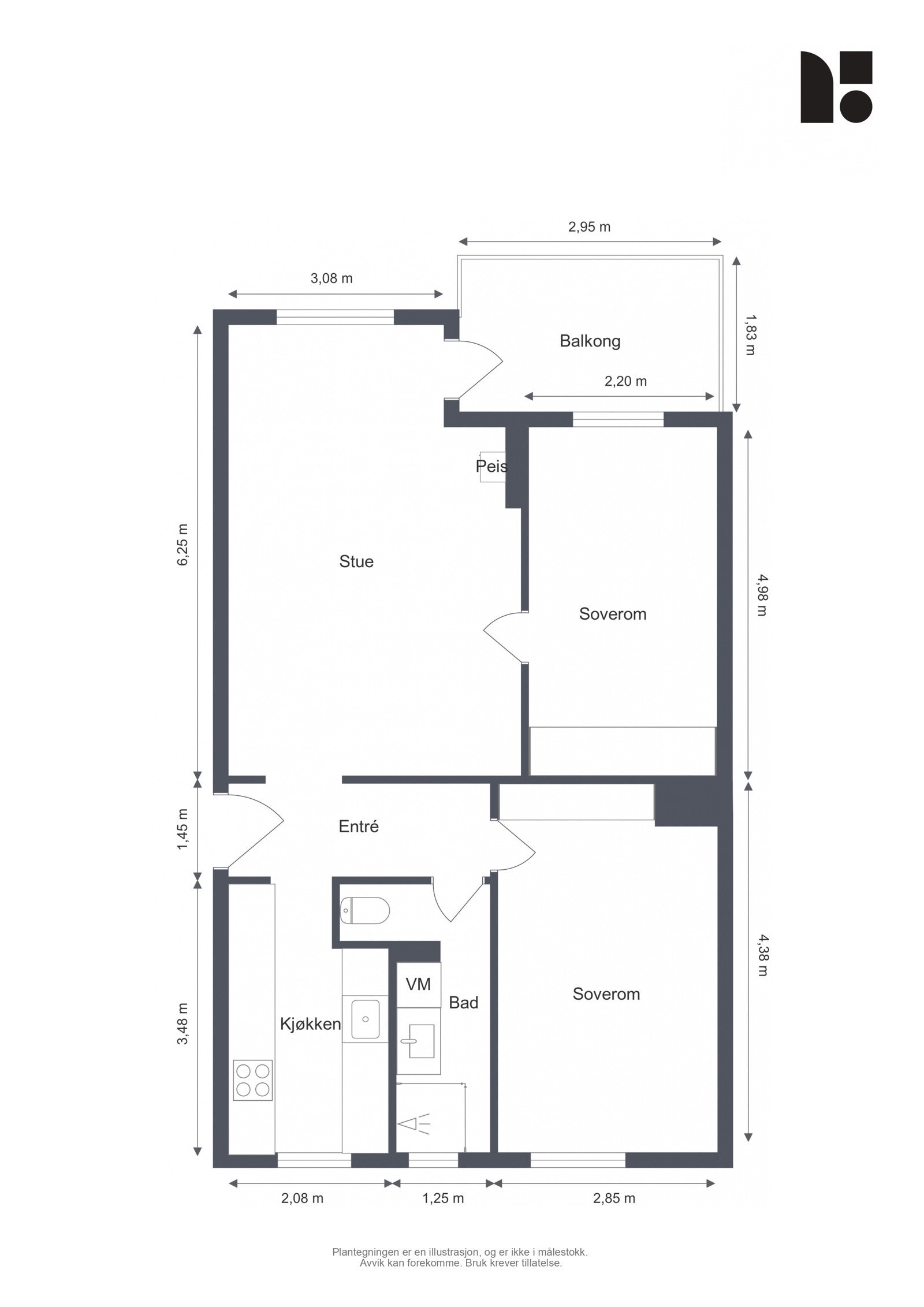 Plantegning med mål. Galleribilde