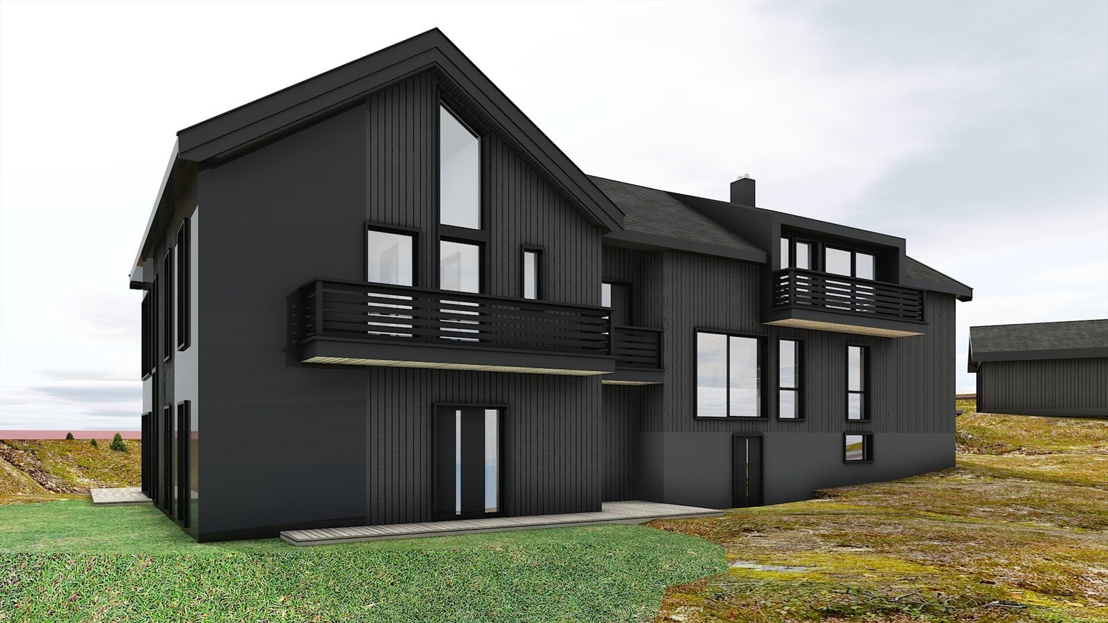 Illustrert bilde - Rammetillatelsen inkluderer oppføring av et tilbygg for en ny boenhet og estetiske fasadeendringer som vil gi bygget et moderne løft. Galleribilde