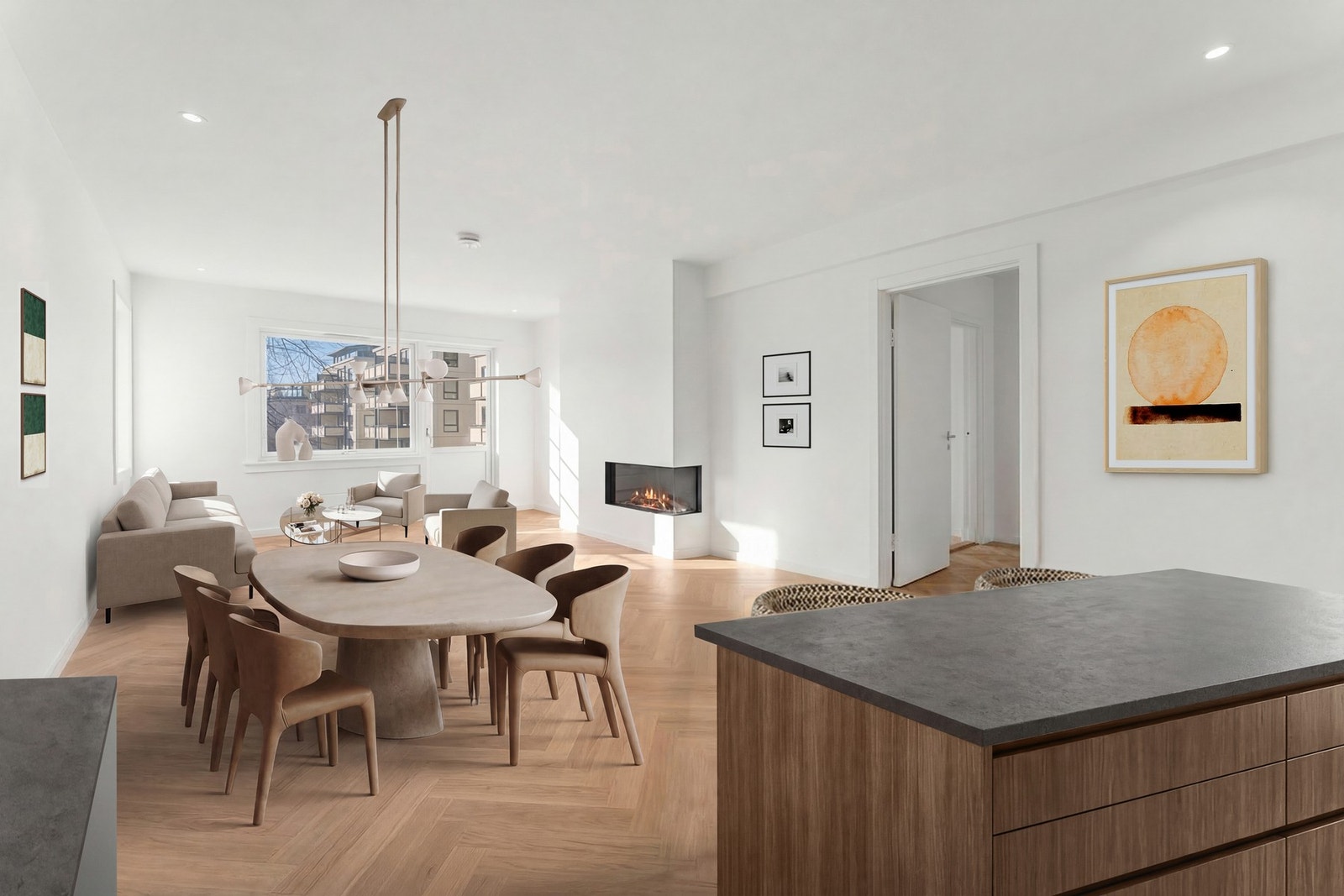 Digital illustrasjon av en mulig utførelse av leiligheten renovert Galleribilde