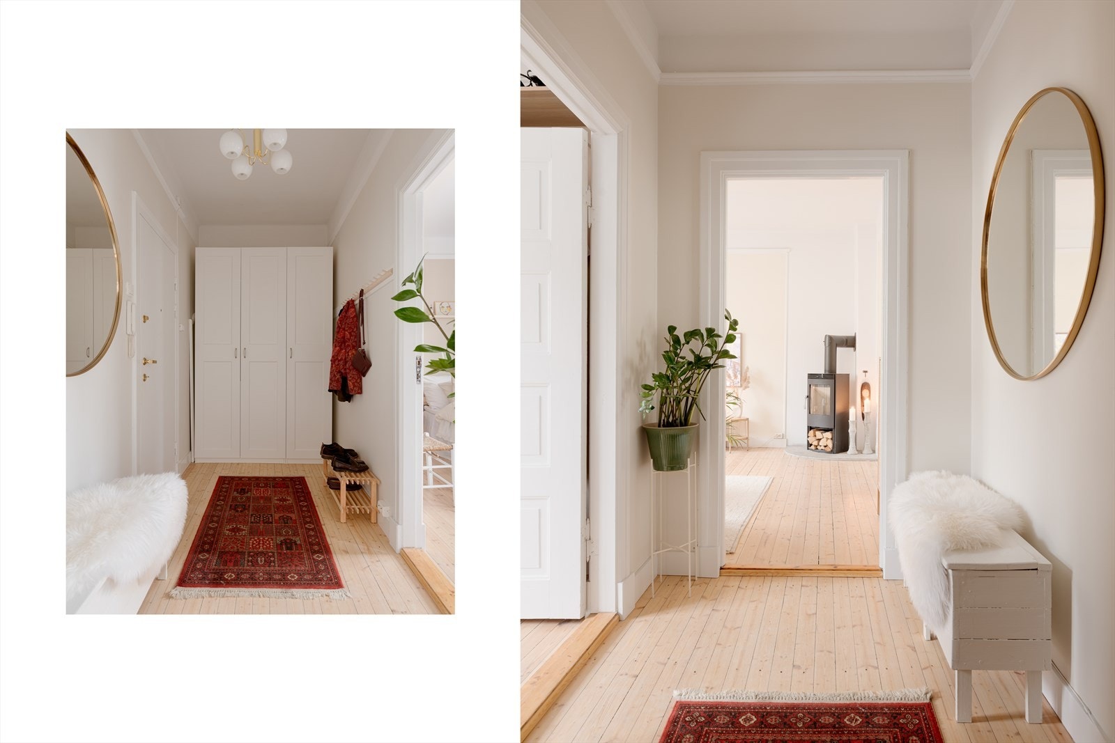 Entreen er lys og praktisk, og gir et godt førsteinntrykk av leilighetens gjennomgående kvaliteter. Galleribilde