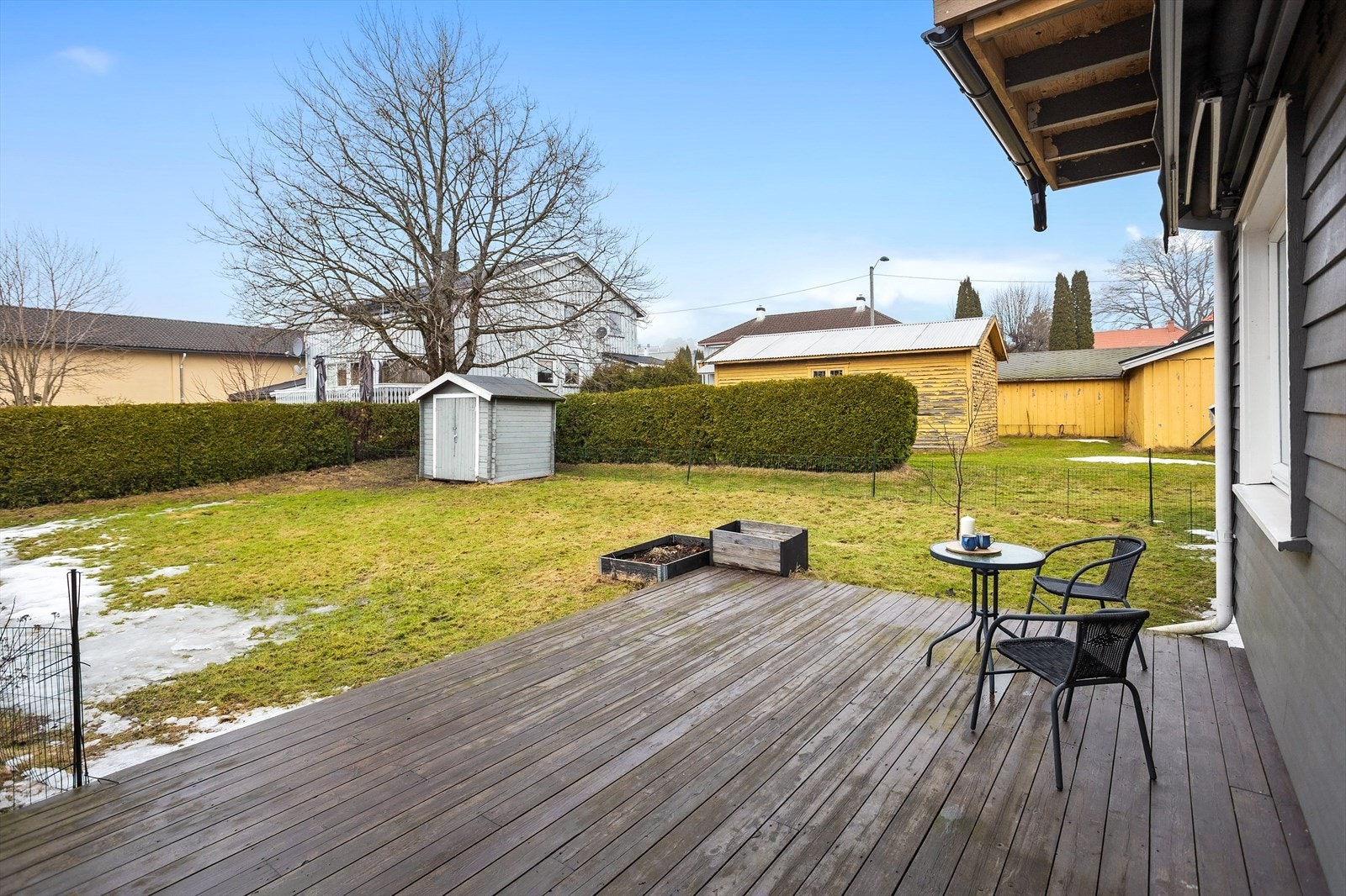 Her får du et usjenert og privat uteliv da det store treet skjermer for innsyn på sommerstid. Galleribilde