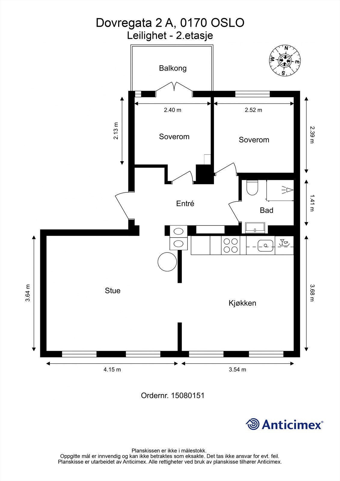 Leiligheten har en arealsmart og gjennomgående planløsning på 51 m² med to soverom vendt mot rolig bakgård. Galleribilde