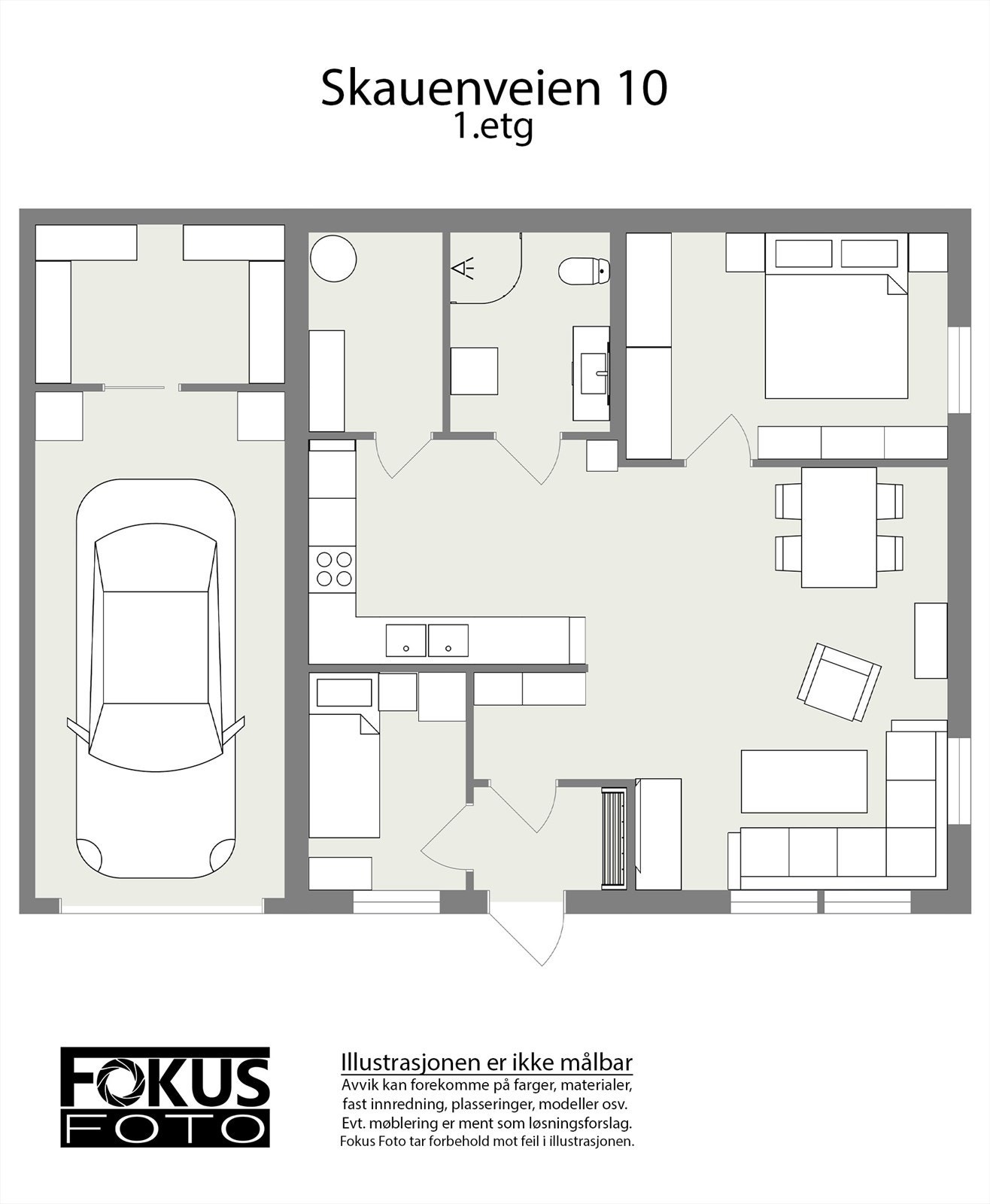Underetasjen inneholder en separat utleiedel på 71 m² med ett soverom, bod innredet som soverom, stue/kjøkken, bad og en bod. Galleribilde