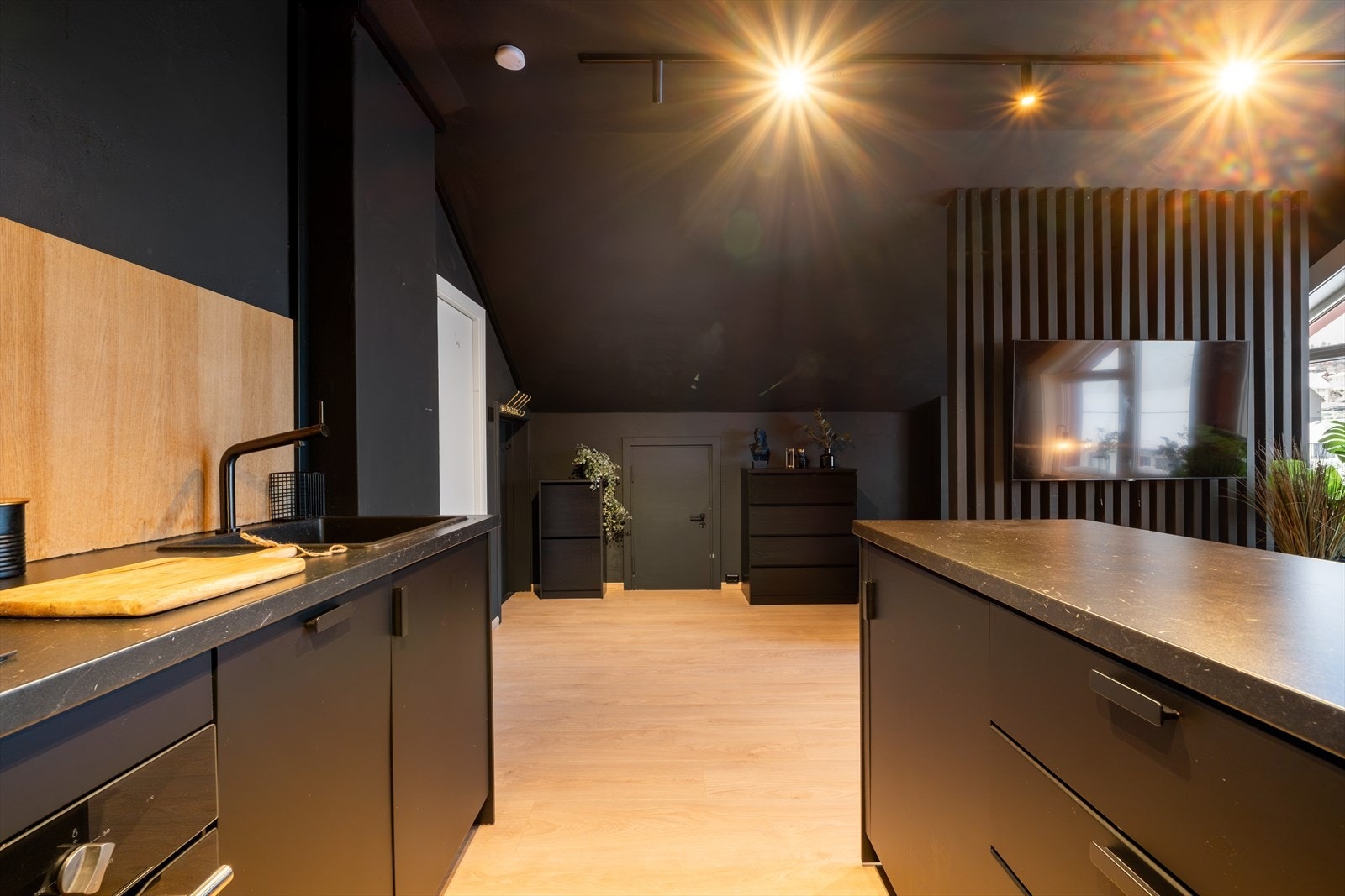 Dette er et ideelt førstegangskjøp. Spileveggen deler rommet i soner og gjør det enkelt å møblere. Galleribilde