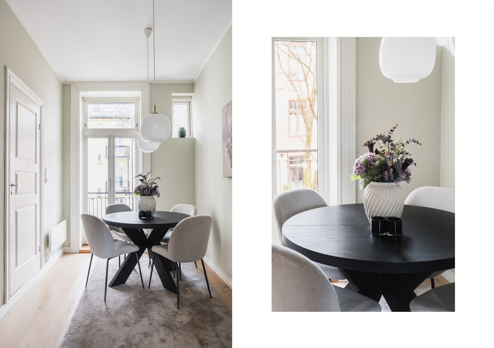 Fin spisestue med utgang til balkong. Dette rommet kan benyttes som soverom ved behov. Det var tidligere dør inn til rommet. Galleribilde