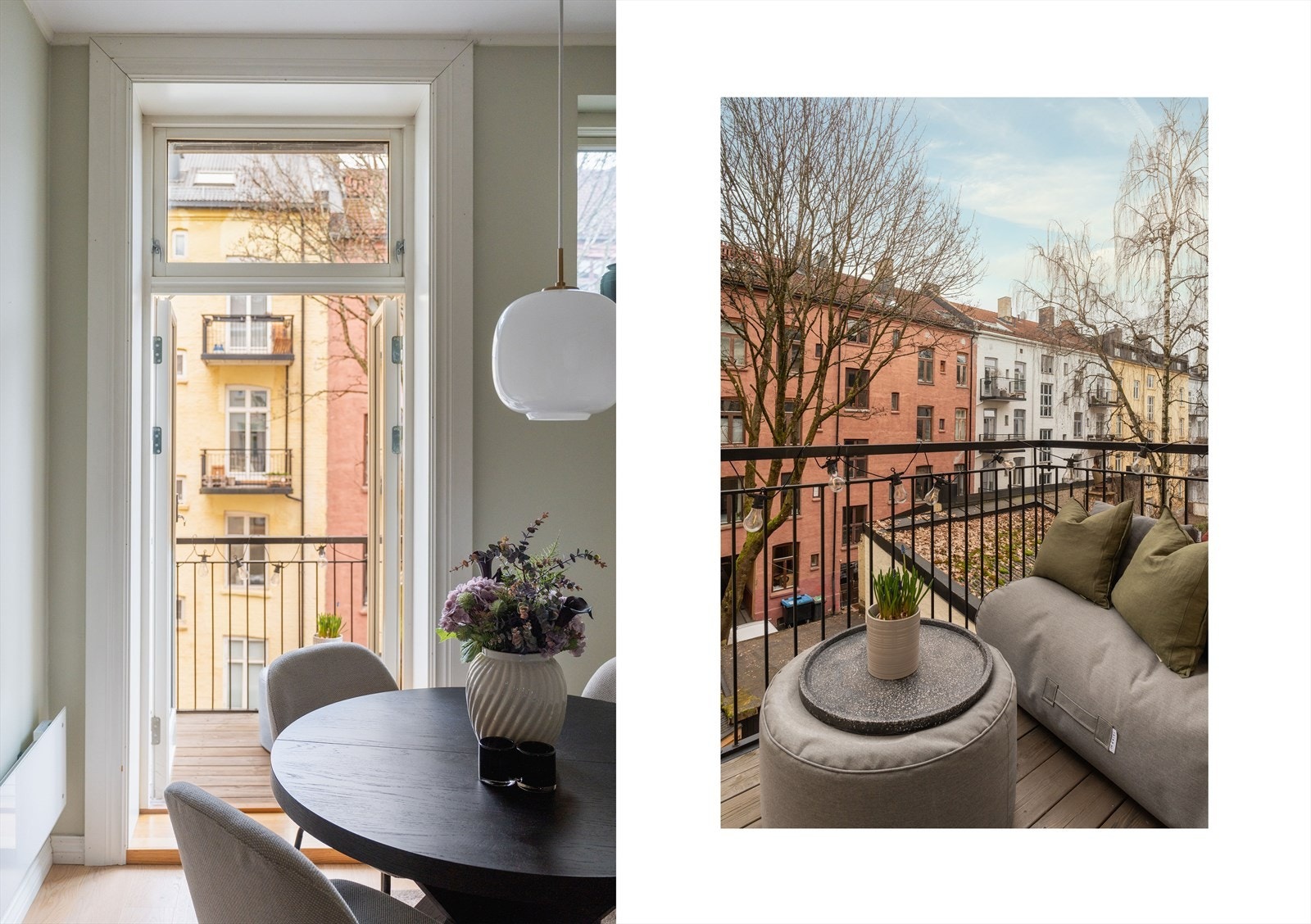 Balkongen vender ut mot grønn og hyggelig bakgård. Galleribilde