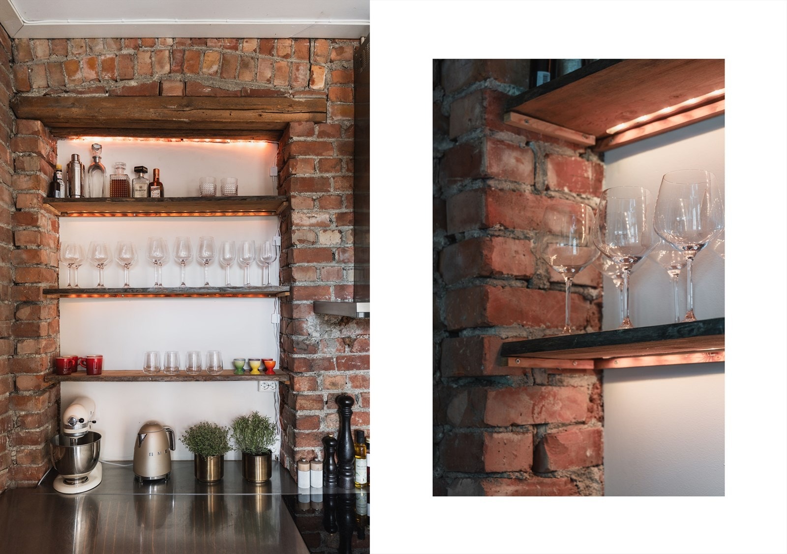 Kjøkkenet har sjarmerende teglstein og flotte detaljer. Galleribilde